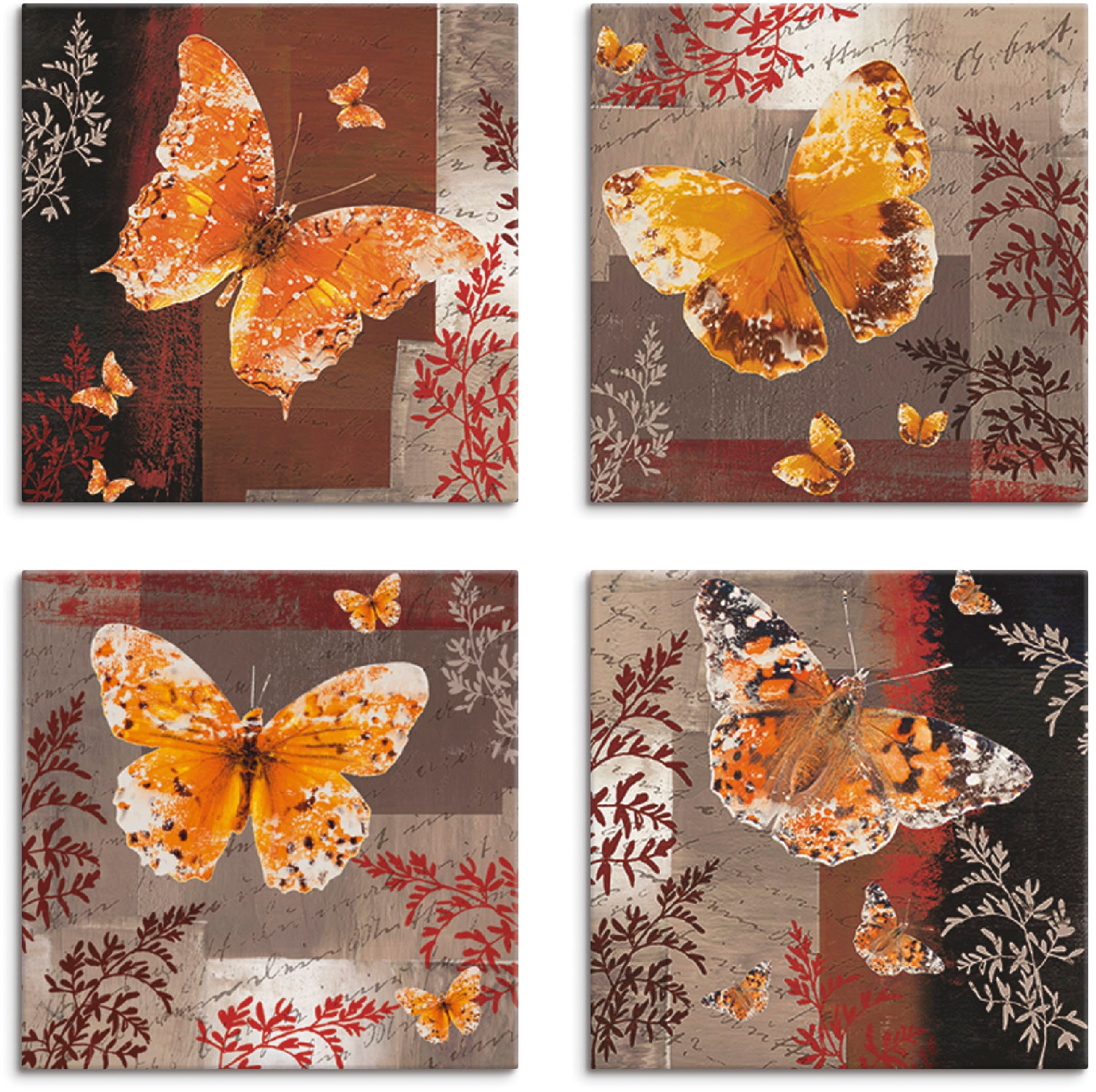 Artland Leinwandbild »Schmetterling 1-4«, Insekten, (4 St.), 4er Set, verschiedene Größen