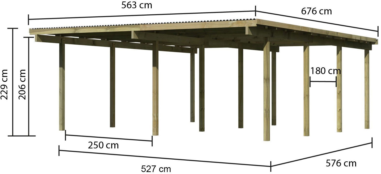 Karibu Doppelcarport »»ECO 2« Variante A, kesseldruckimprägniert«, Masivholz, 509 cm, KDI, aus Masivholz