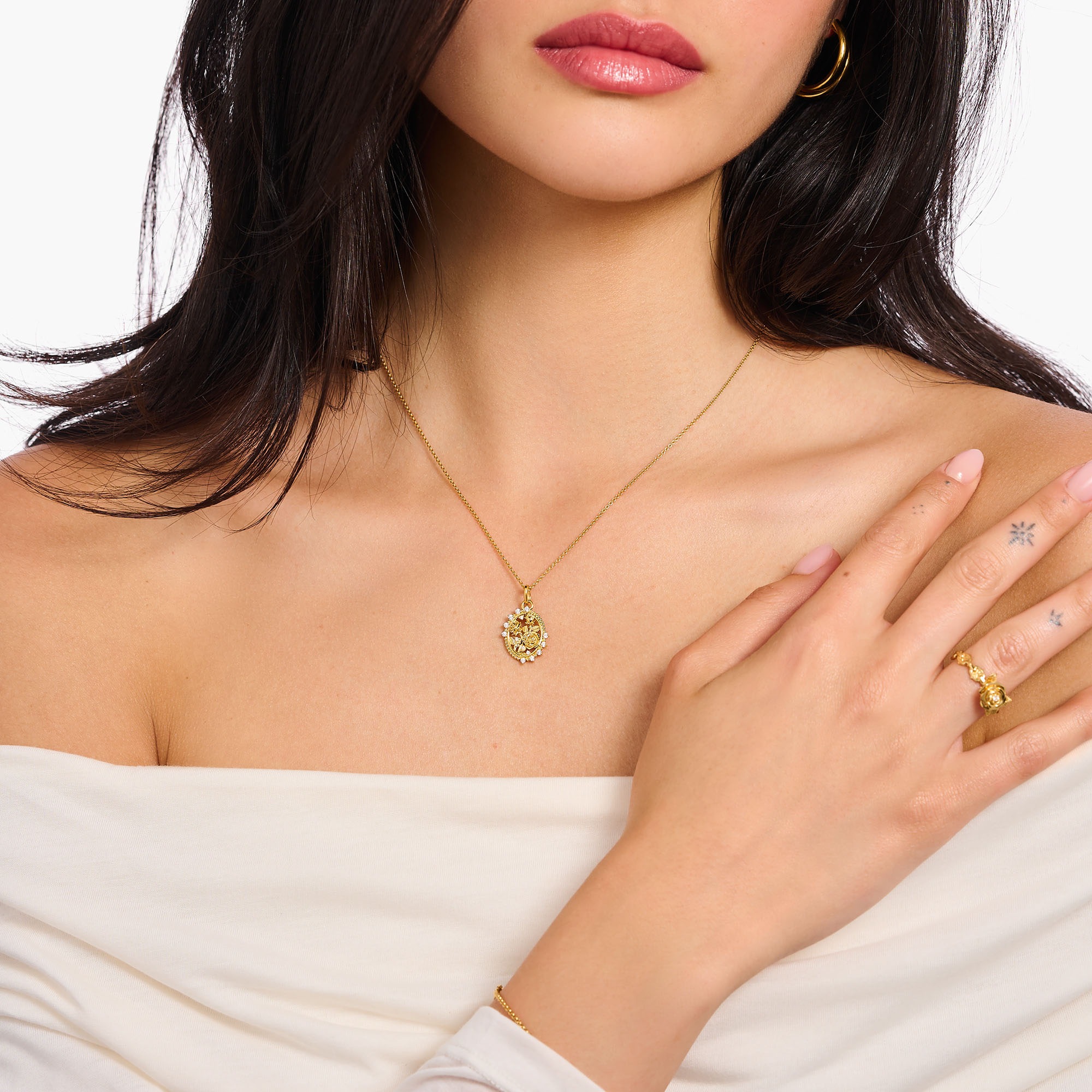 THOMAS SABO Kette mit Anhänger »Kette mit Anhänger Roses Romance, KE2301-414-14-L45V«, mit Zirkonia (synth.)