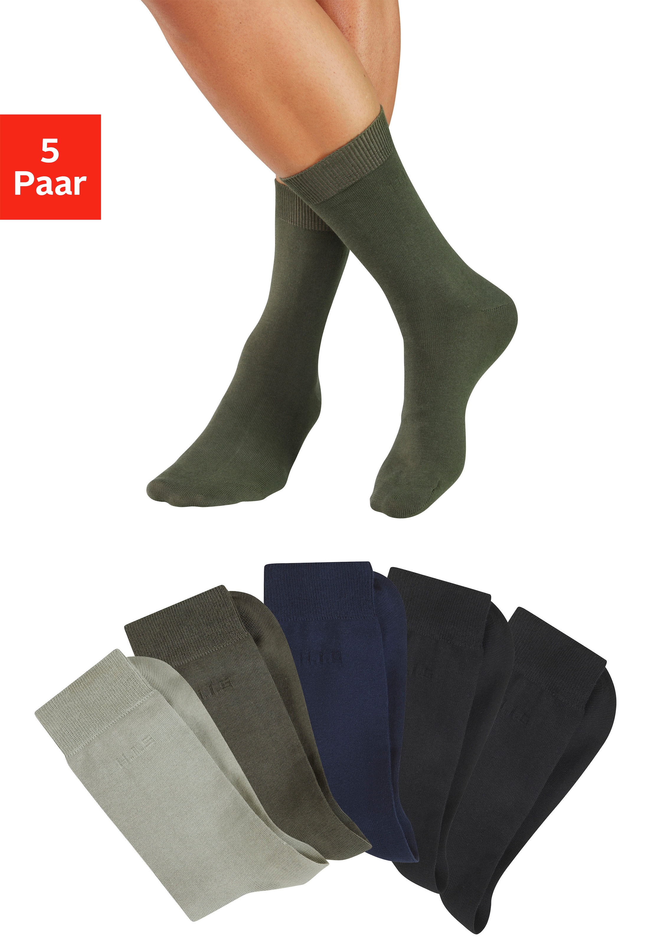 H.I.S Businesssocken "Herrensocken, Männersocken, uni Anzugsocken," Packung, 5 Paar tlg. mit klassischem Rippbündchen, ohne drückende Naht