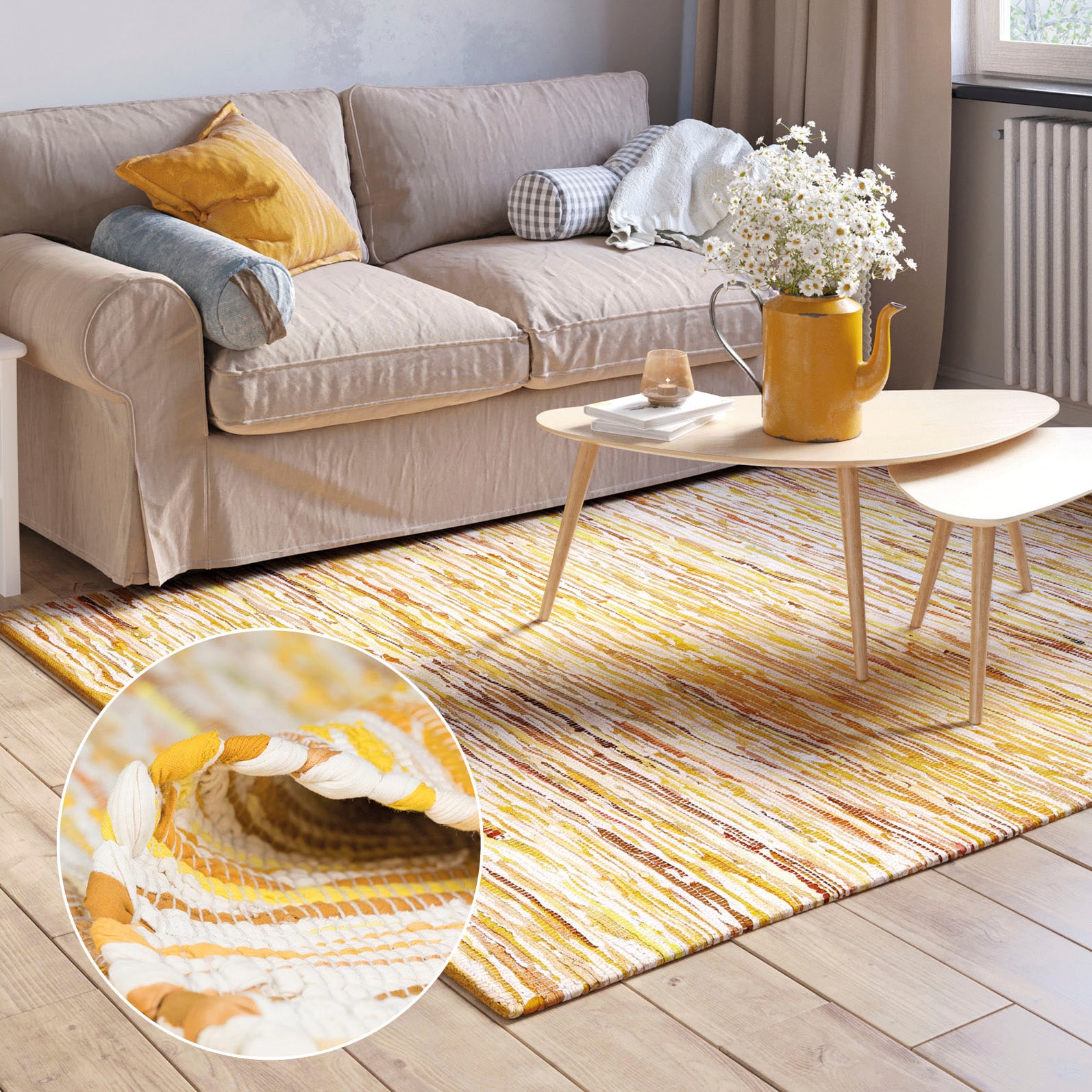 Myflair Möbel & Accessoires Teppich "Ameer" rechteckig 10 mm Höhe Handweb Teppich, 90% Baumwolle, handgewebt, Scandi