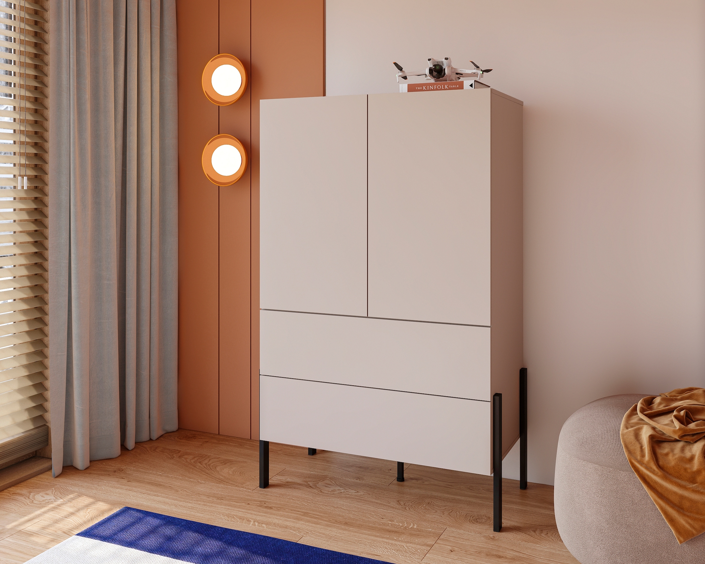 INOSIGN Wäscheschrank »Jukon, moderner griffloser Kleiderschrank, Metallfüsse, Made in Europe«, (90x150x50, ideal für kleine Räume oder Nischen), Mehrzweckschrank,2 Schubladen, 2 Türen, FSC-zertifiziert