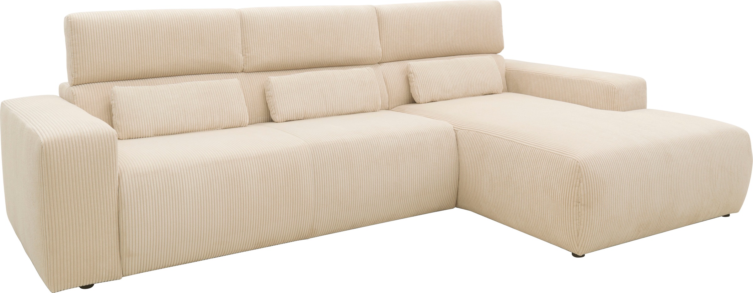 DOMO collection Ecksofa »Brandon B/T/H: 289/177/80 cm, whlw. mit Sitztiefenverstellung, L-Form«, ohne Sitztiefenverstellung, Cord, creme