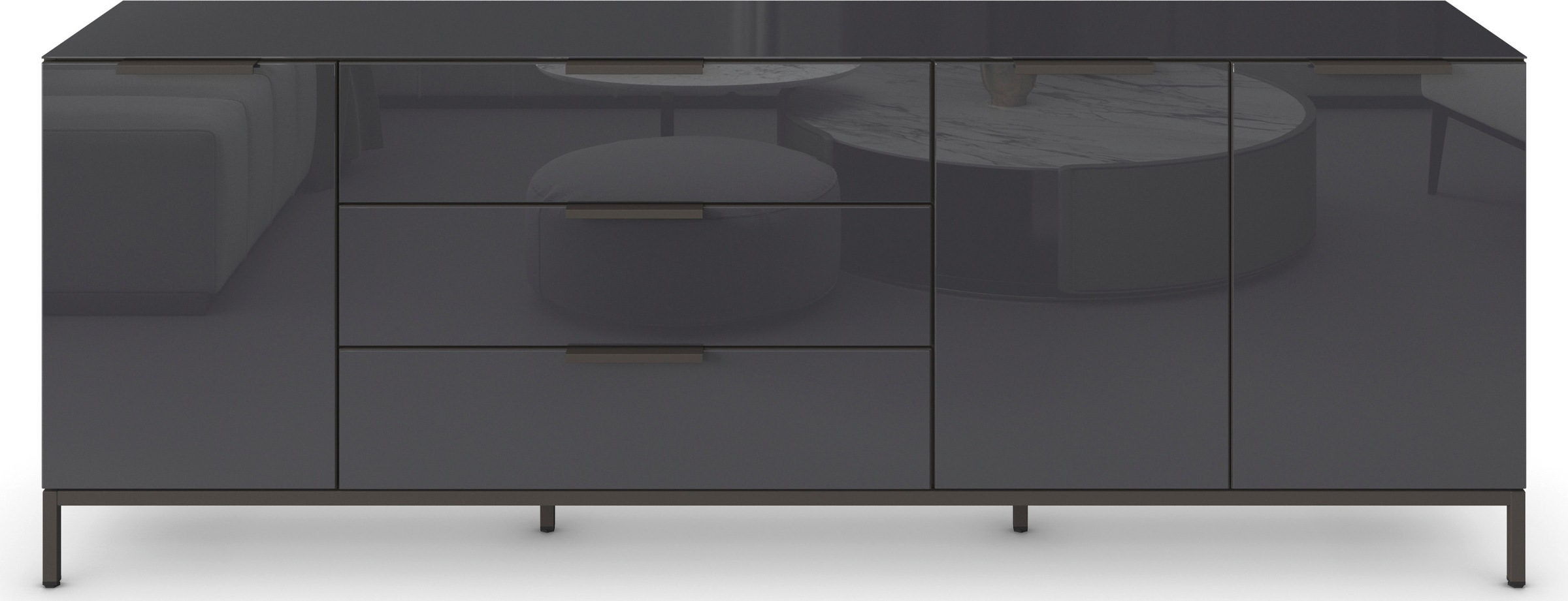 rauch Kombikommode »Kommode Türkommode Sideboard Kombikommode FLIPP mit Glasfront«, (Breite 200 cm mit 2 Einlegeböden), 3-türig, 3 Schubladen, Soft-Close-Funktion, Oberboden und Front Glas