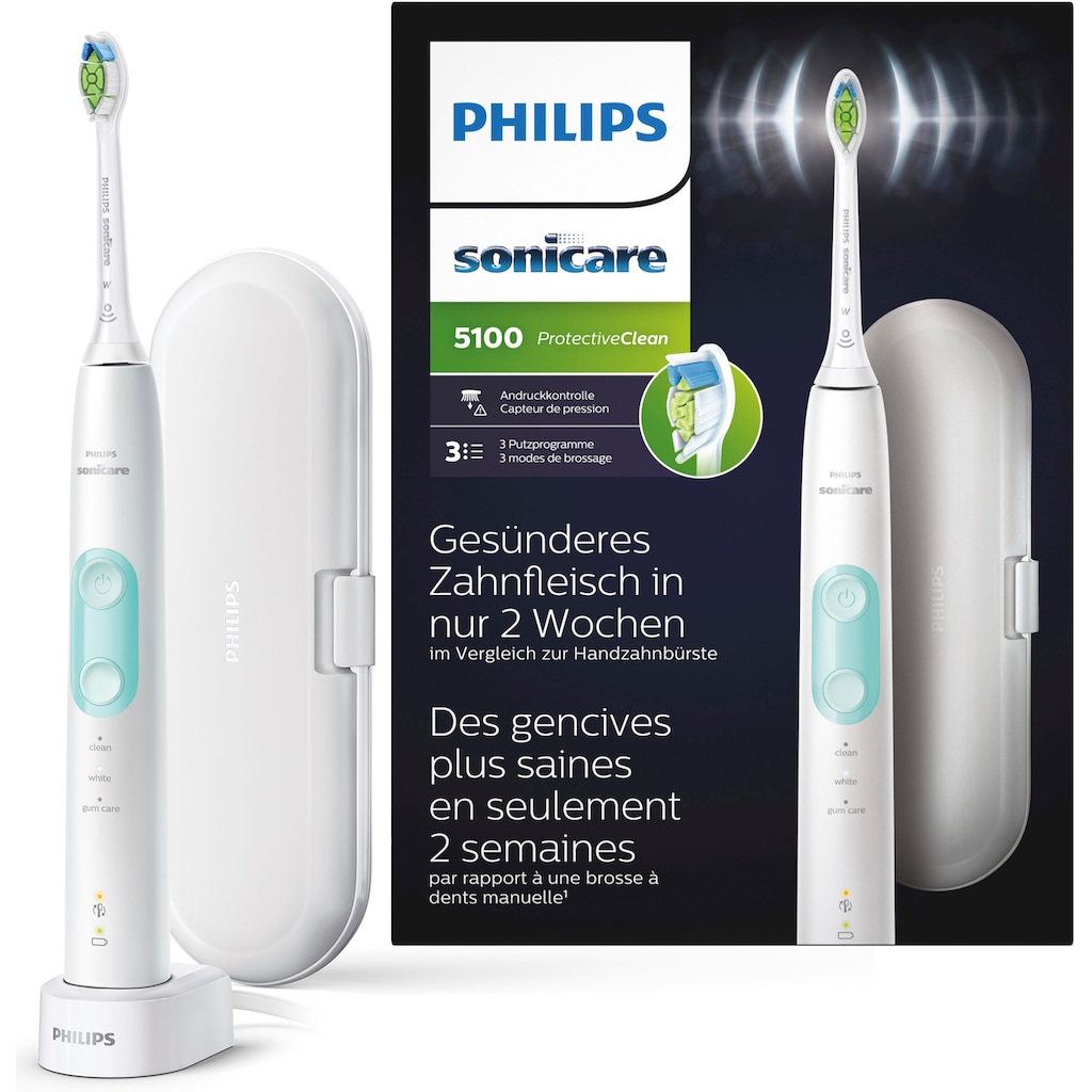 Philips Sonicare Elektrische Zahnbürste »ProtectiveClean 5100« 1 St. Aufsteckbürsten Schallzahnbürste Drucksensor 3 Programme