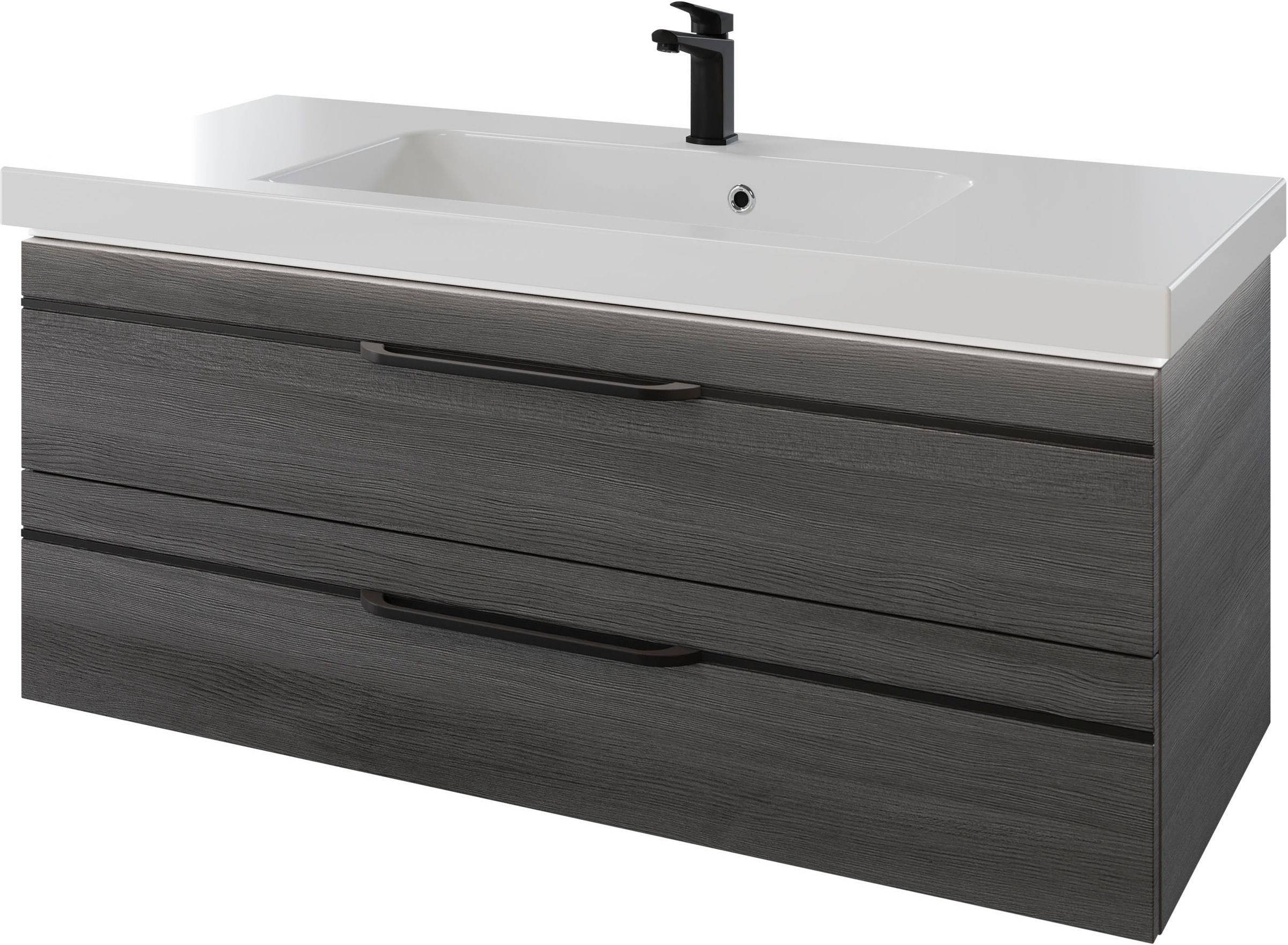 Saphir Badmöbel-Set »Balto 2-teilig Mineralmarmor-Waschtisch mit LED-Spiegel, 123 cm breit«, (2 St.), Waschplatz mit 2 Schubladen, Badschrank inkl. Schubladendämpfer