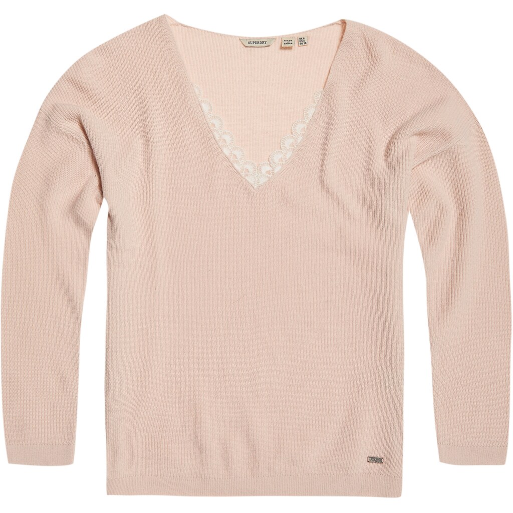 Superdry V-Ausschnitt-Pullover »HARPER LACE VEE KNIT«, mit Spitze im Ausschnitt