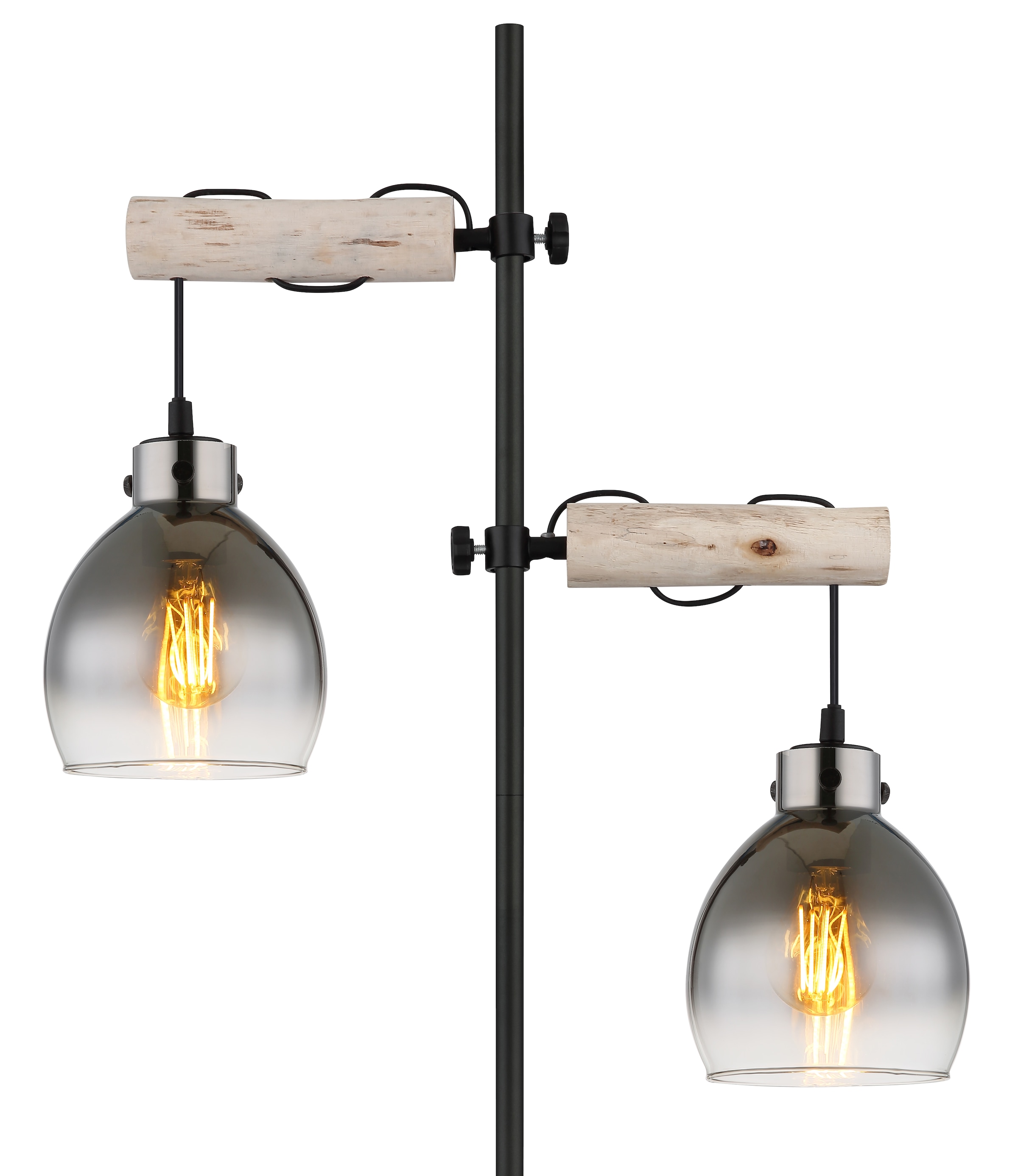 GLOBO LIGHTING Stehlampe »RYAN«, Leuchtmittel E27 | ohne Leuchtmittel, Stehlampe/Holz/Glas rauchfarben/Wohnzimmer/Schlafzimmer