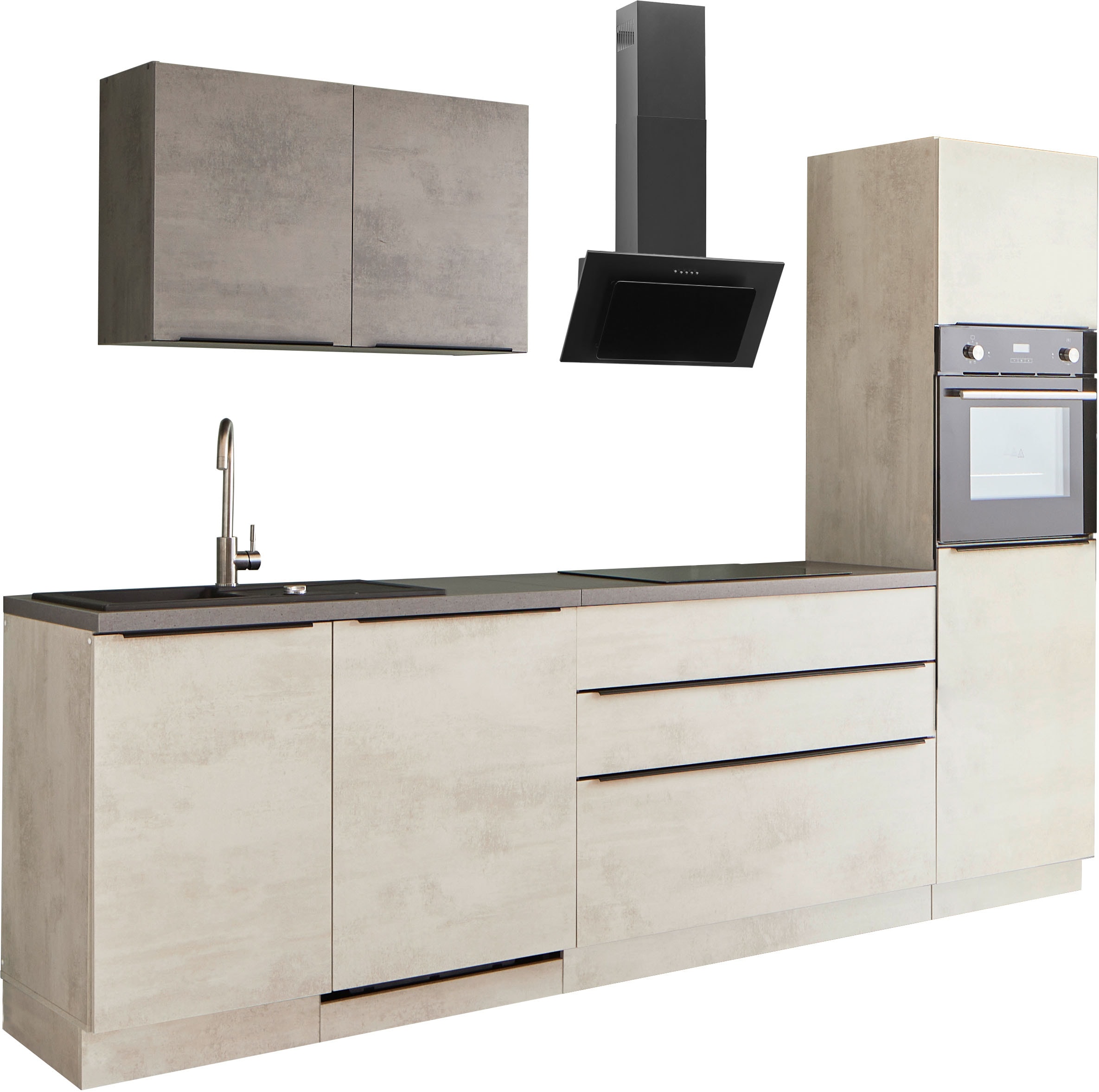 BASIC by Balculina Küchenzeile »Sanibel, Küche BxTxH 280x60x210 cm«, Breite 280cm, mit E-Geräten, Softclose für Türen und Schubkästen