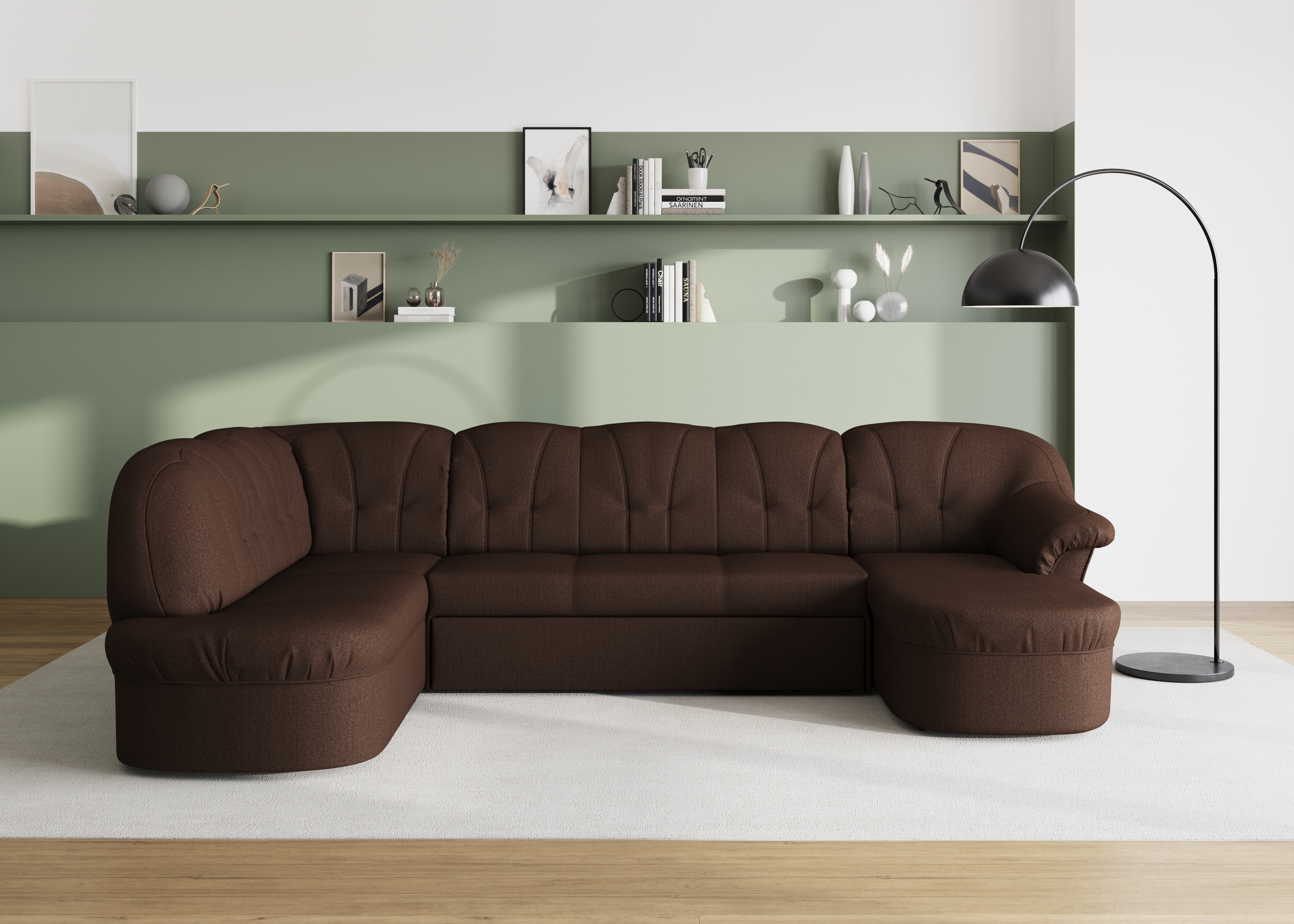 DOMO collection Wohnlandschaft "Pegnitz, zeitlos&modern, elegante Rückensteppung, Breite 292cm, U-Form" wahlweise mit Bettfunktion
