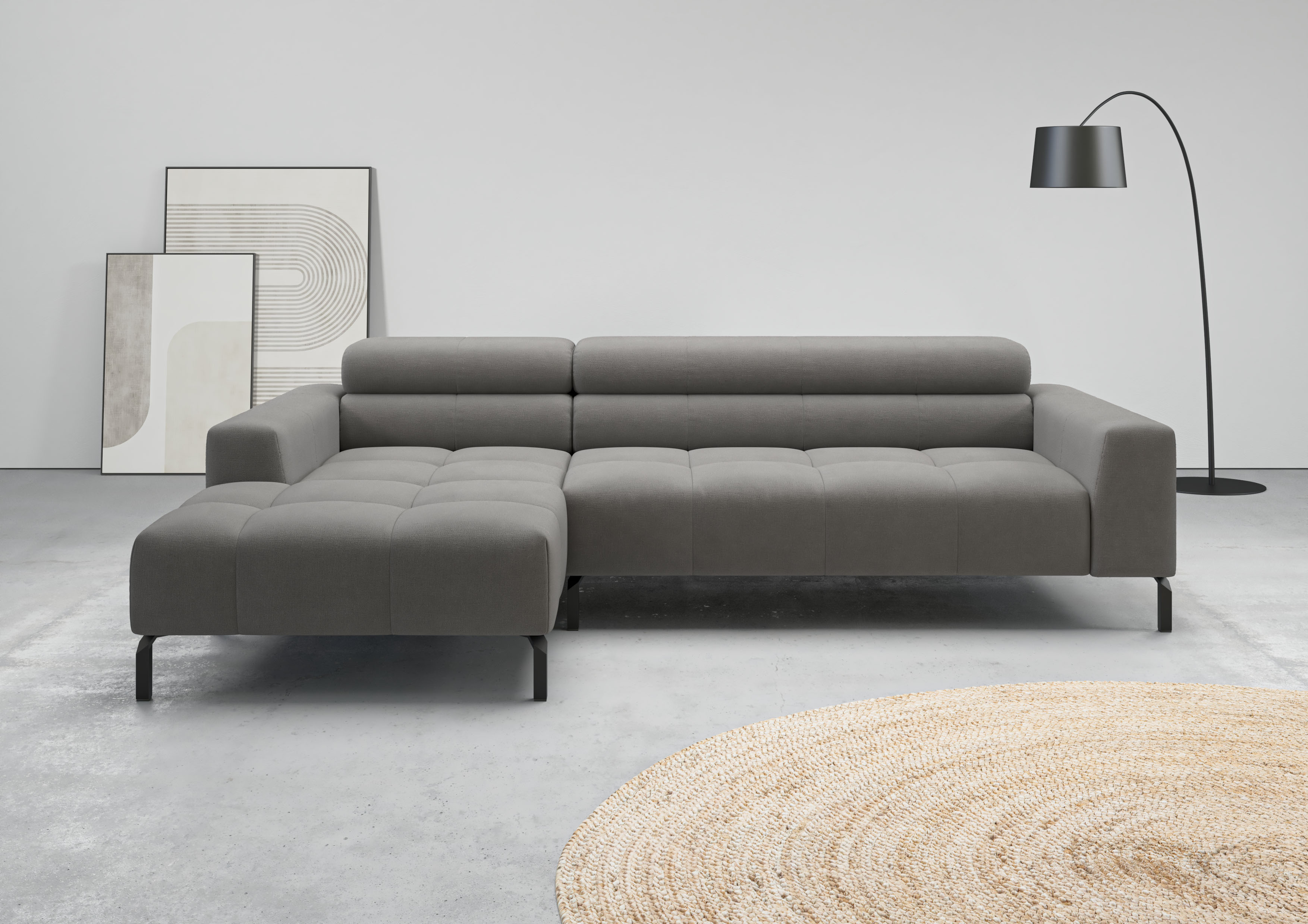 Home affaire Ecksofa "Claya, 258 cm breit, L-Form, Kopfteilverstellung" Moderne Steppung, weicher Polsteraufbau & saugroboterfreundliche Höhe