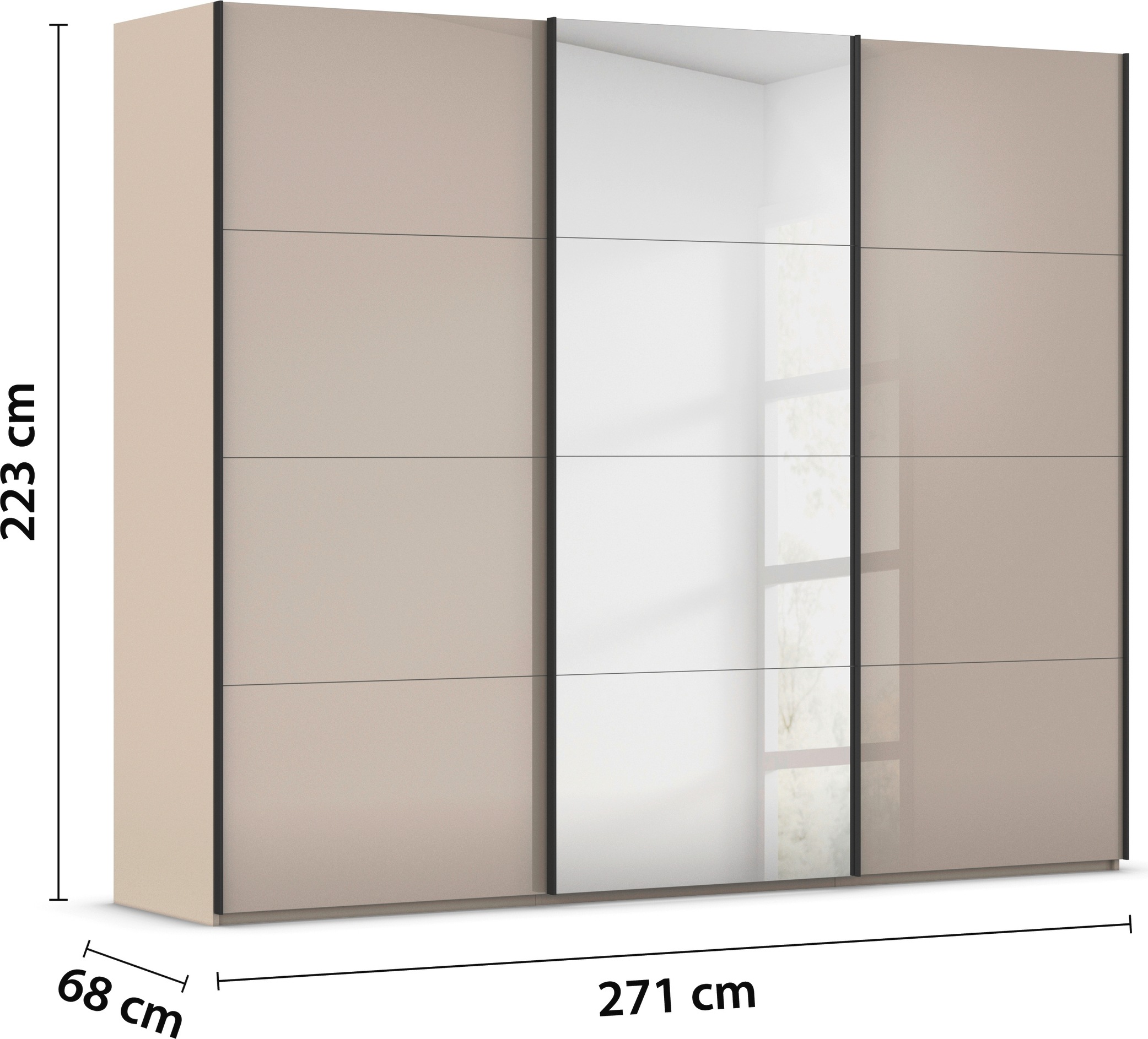 rauch Schwebetürenschrank »Kleiderschrank Schrank Garderobe Schlafzimmerschrank SCALE-FYRA«, edle viergeteilte Türen Spiegel/Glas-Mix viele Farben MADE IN GERMANY