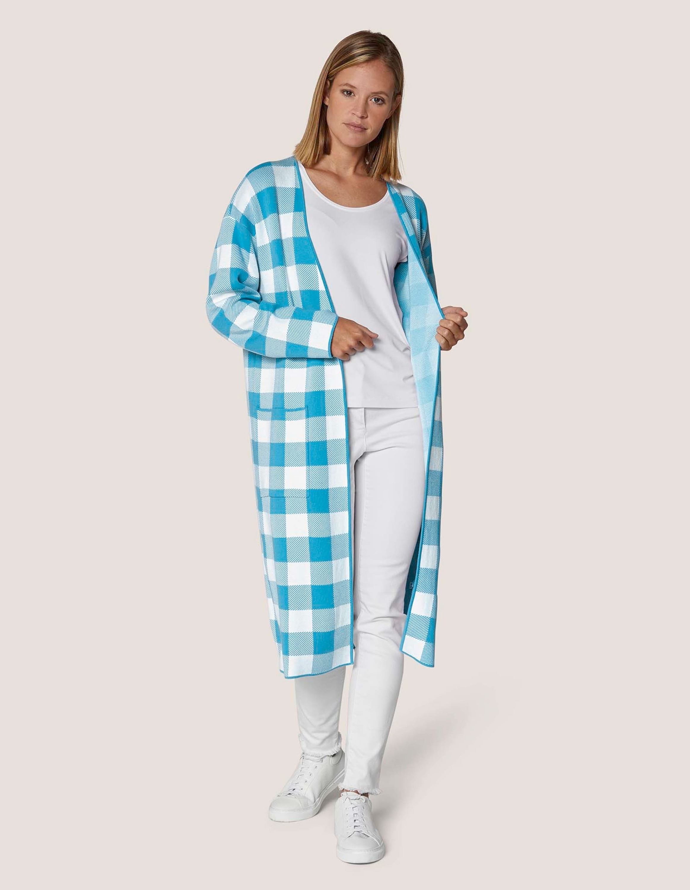 MADELEINE Langmantel "Mantel Verschlussloser Strickmantel in Karo-Jacquard" günstig online kaufen