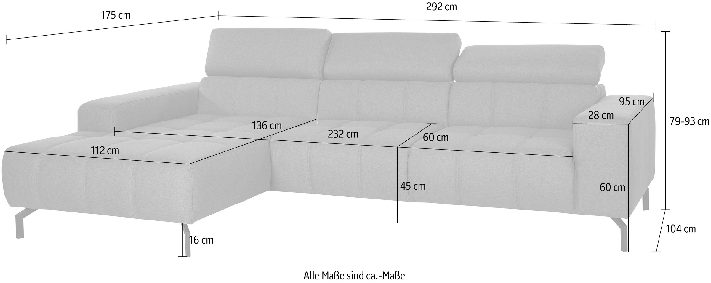 DOMO collection Ecksofa »Cunelli tolle Sitznähte als Designelement, fester Sitzkomfort, L-Form«, wahlweise mit 6-fach verstellbarer Kopfteilverstellung, bodenfrei
