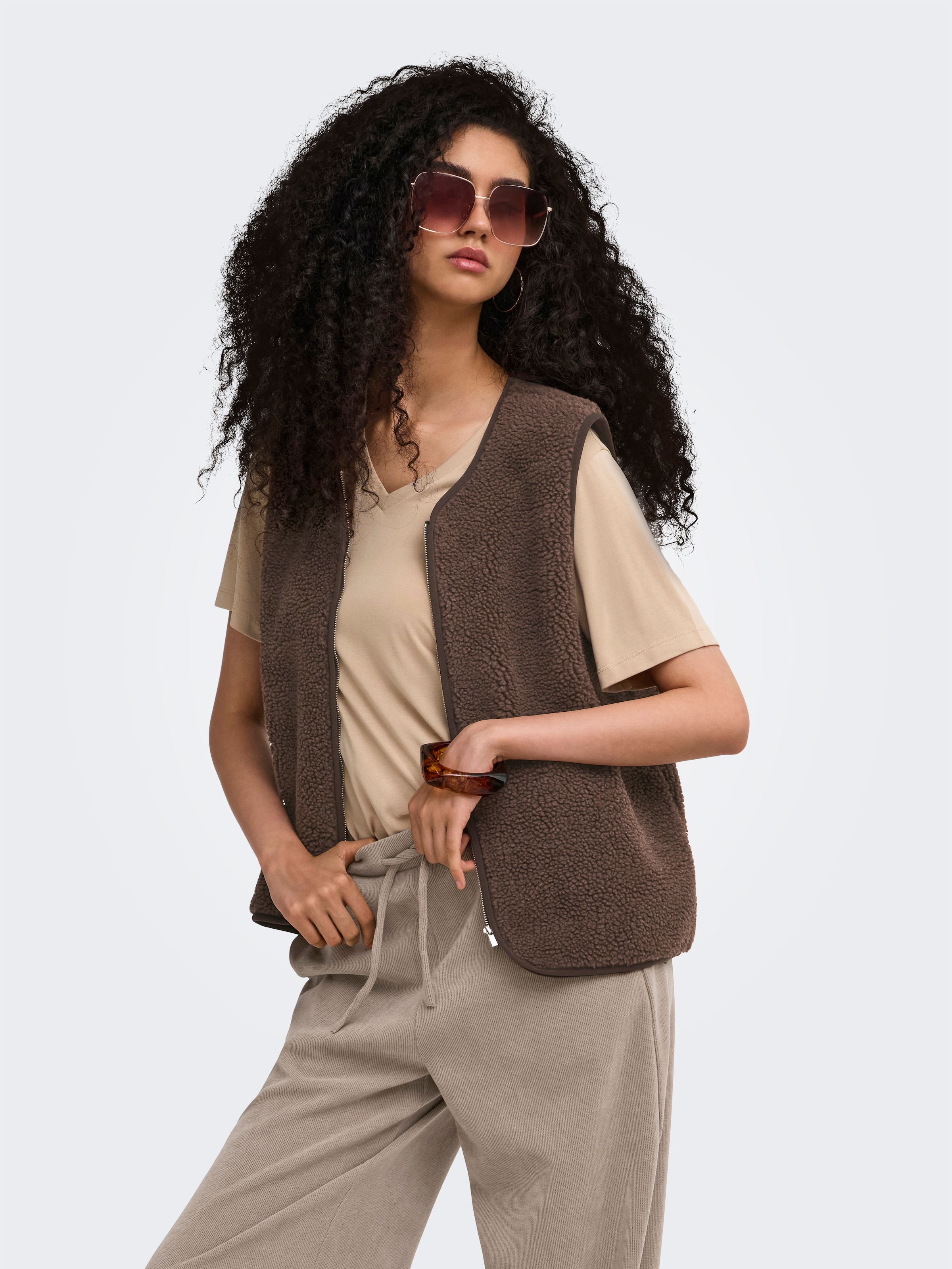 ONLY Plüschweste "ONLBABY TEDDY ZIP VEST PNT" Kunstfaser