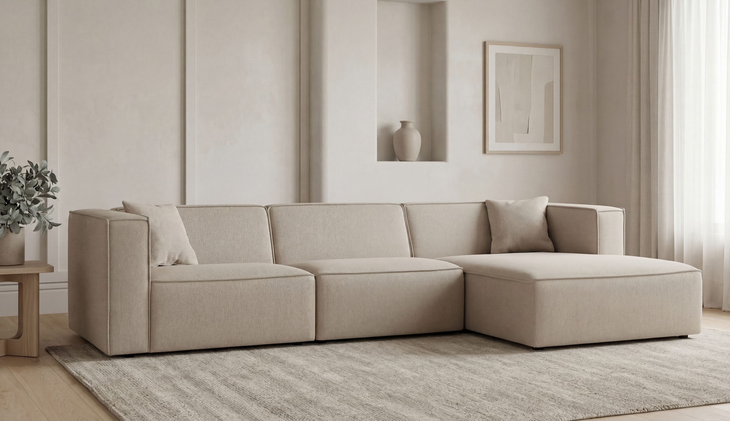 OTTO home Ecksofa "Tammie" Breite 312 cm, Webstoff fein, bodentief, mit Wellenunterfederung