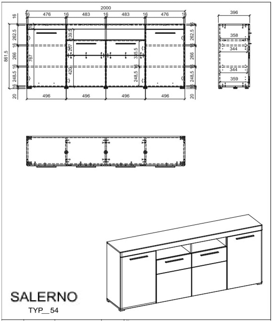 INOSIGN Sideboard »Salerno, moderner Schrank, Highboard in Weiß mit Eiche Evoke Dekor«, Metallgriffe, ausreichend Stauraum, vielseitig einsetzbar, 205cm breit