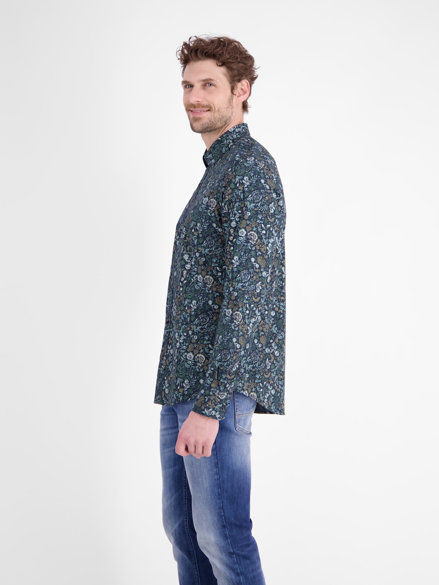 LERROS Langarmhemd »Herrenhemd mit floralem Print aus leichtem Baumwollmix«