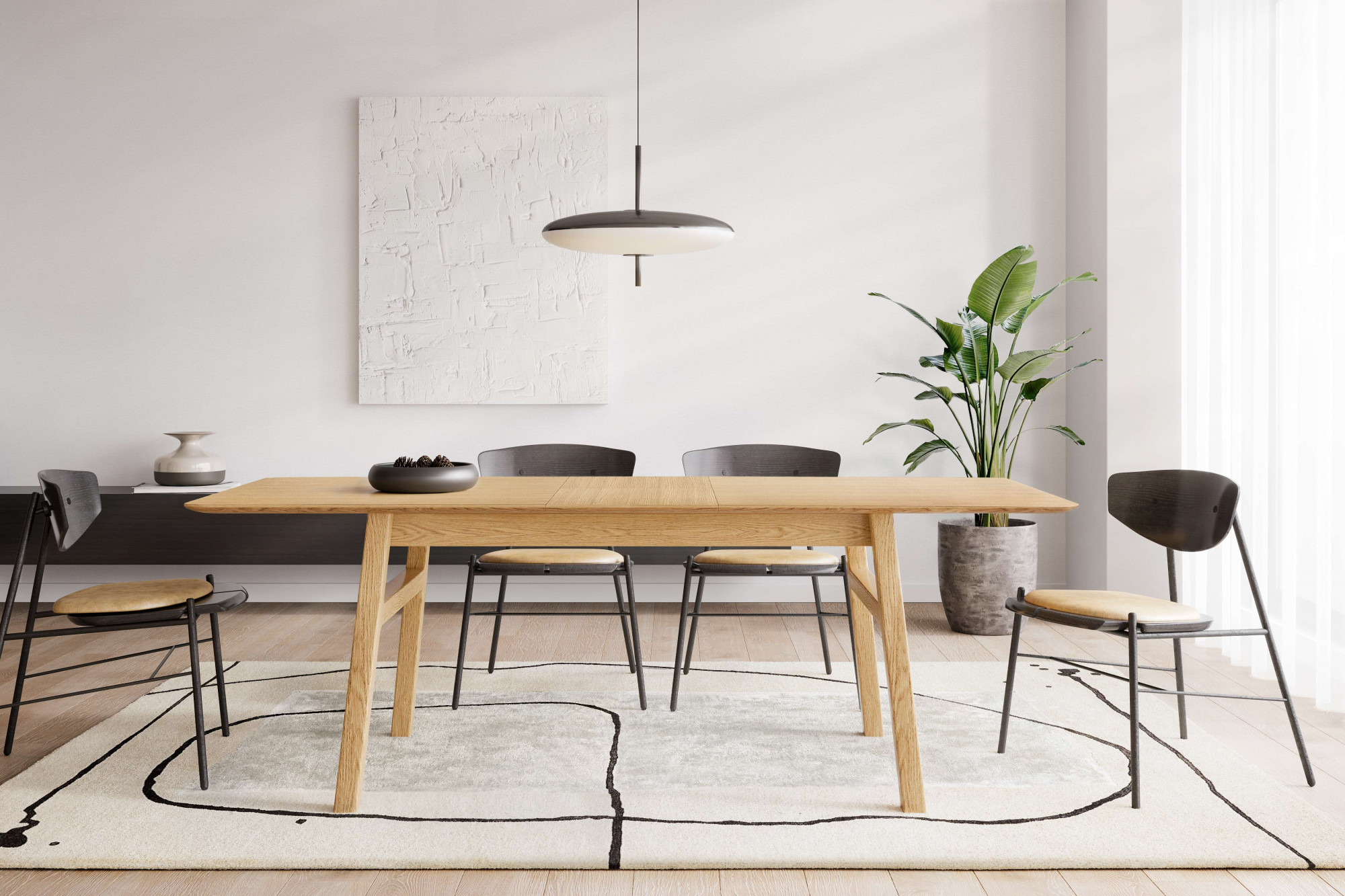 Woodman Esstisch "Curved, Tisch, Speisetisch" Made in Europe, Scandi Design, Breite 180 cm, ausziehbar auf 220 cm, FSC-zertifiziert