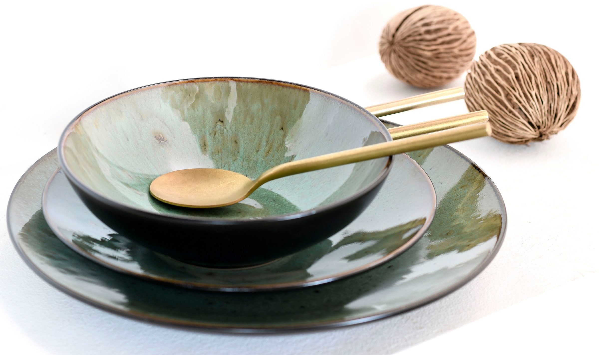 CreaTable Kombiservice »Jawa«, (Set, 16 tlg.), Reaktivglasur, jedes Stück ein Unikat