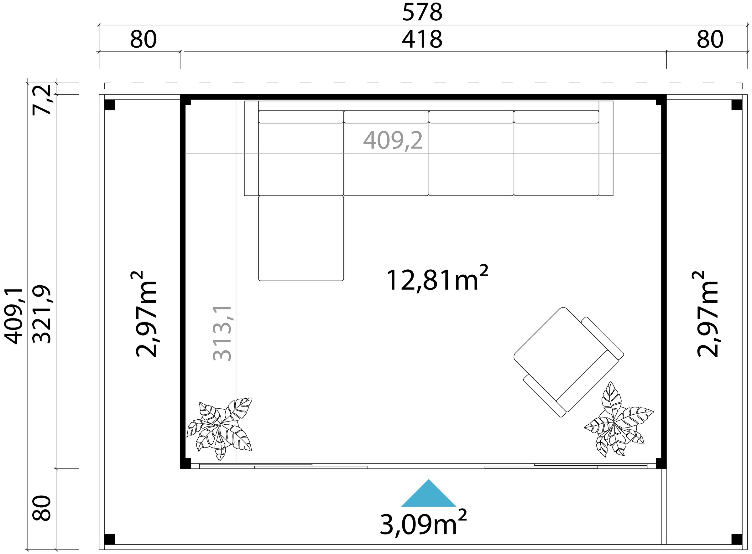 LASITA MAJA Gartenhaus »DOMEO 4 LOGGIA SCHWEDENROT/ANTHRAZIT - NEU«, (Set), mit Überdachung, Fundamentmass 800+4180+800 x 800+3219, Schwedenrot