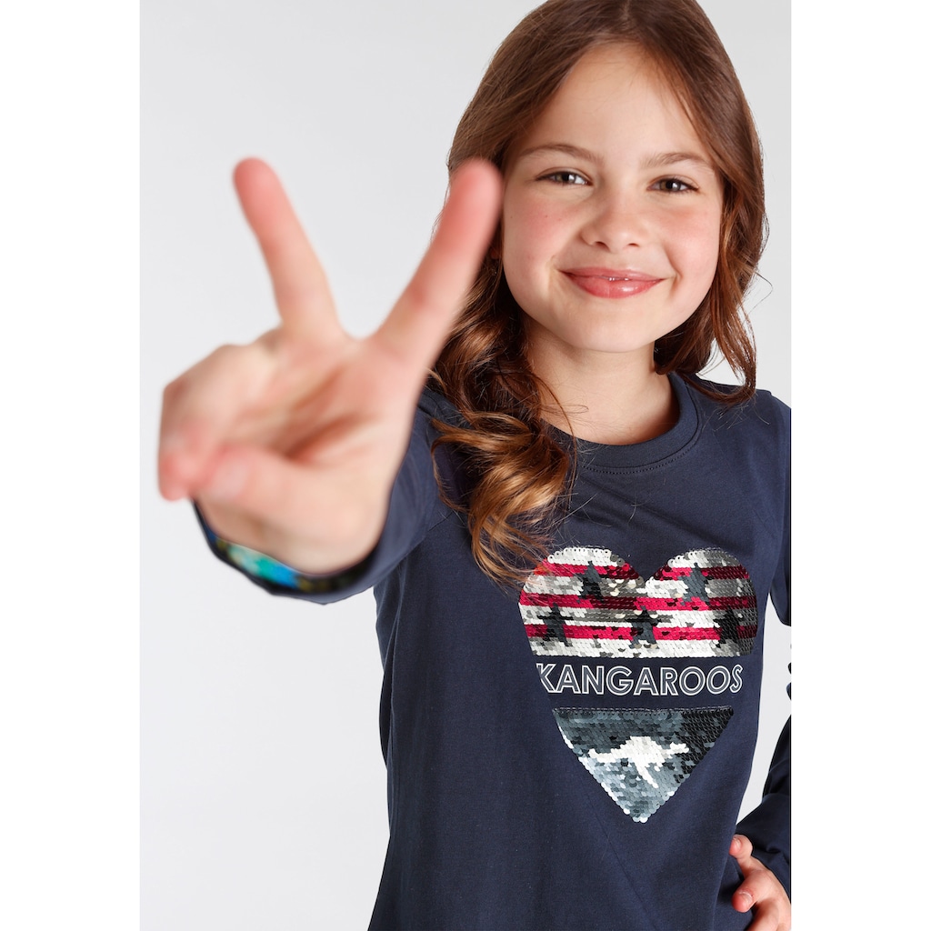 KangaROOS Langarmshirt »Herz«, mit Wendepailletten