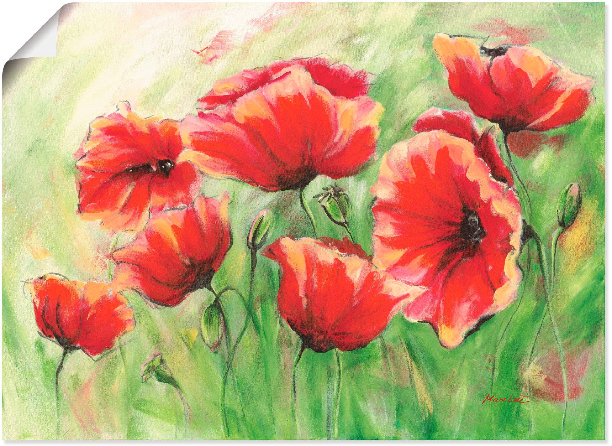 Artland Wandbild "Rote Mohnblumen II" Blumen 1 Stk. tlg. als Leinwandbild, günstig online kaufen