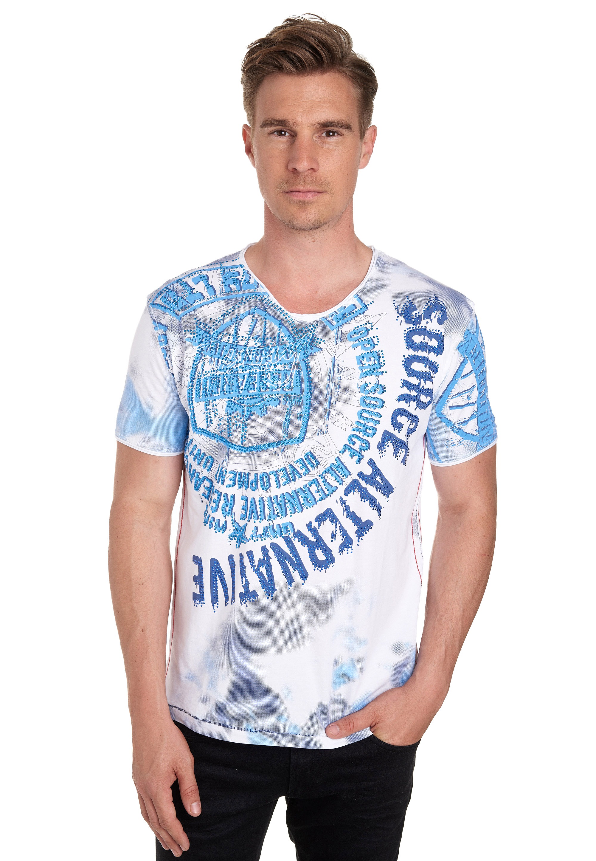 Rusty Neal T-Shirt, mit Strasssteinen und Frontprint günstig online kaufen