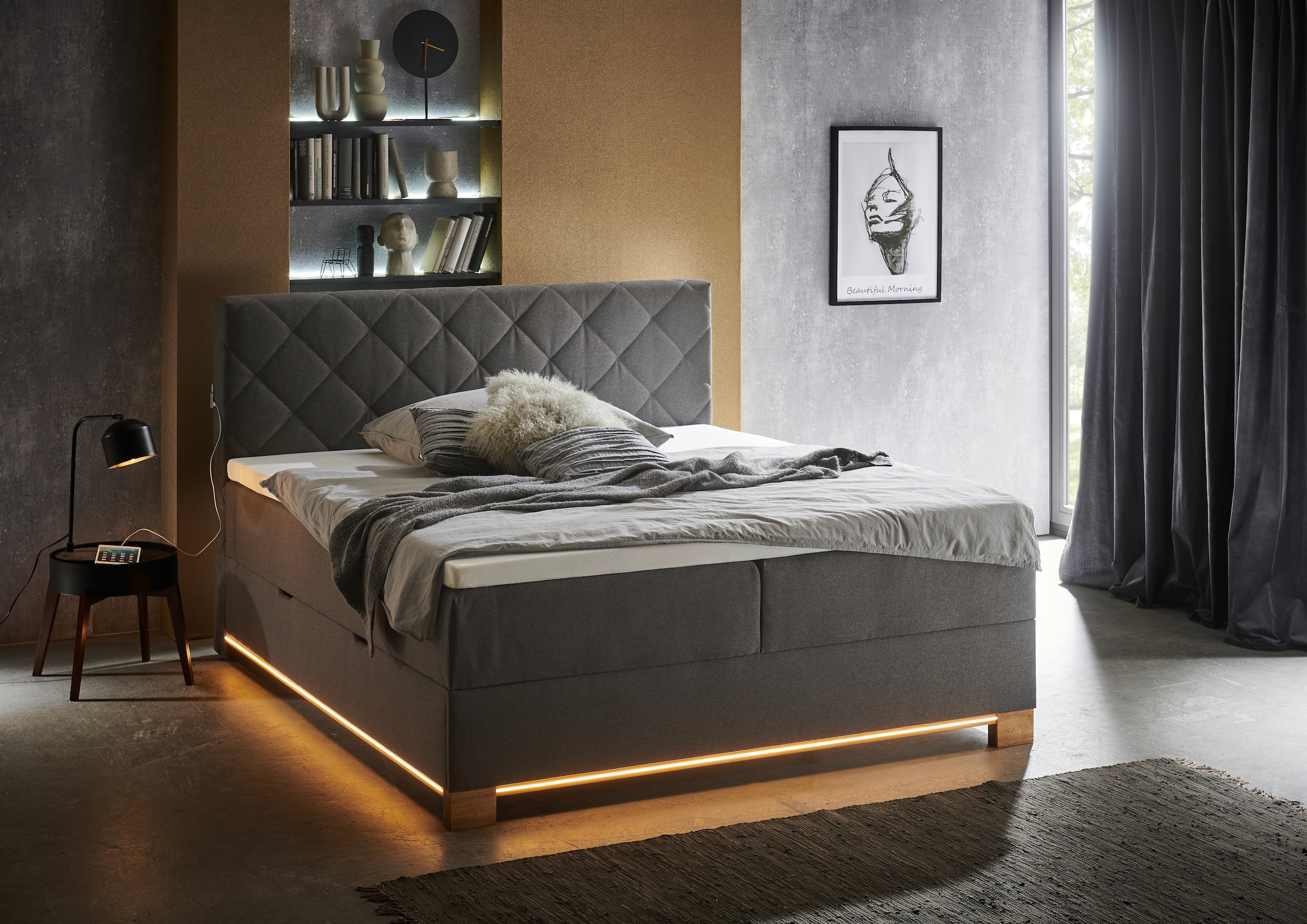 meise.möbel Boxspringbett »Messina«, inkl. Bettkasten, LED-Beleuchtung und Topper