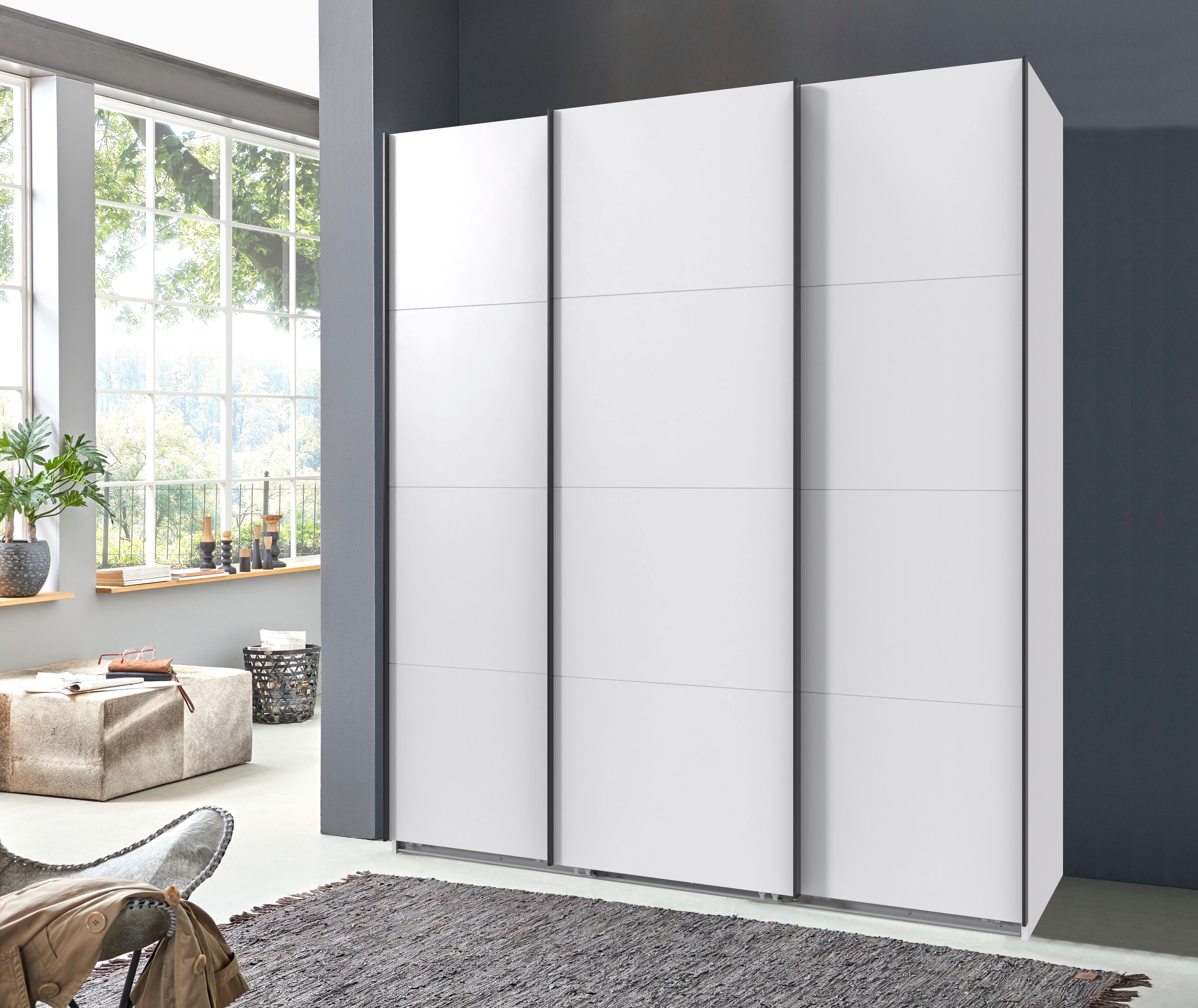 Wimex Schwebetürenschrank »Mugano, Made in Germany, Lieferung bis in Deine Etage und Stellort«, (wähle Deine Ausstattung: Basic oder Premium!), 3 Schwebetüren, große Größen, mit oder ohne Spiegel, Metallgriffe