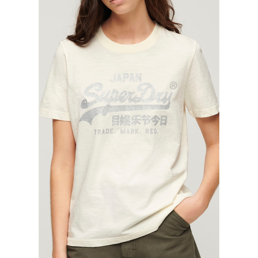 Superdry T-Shirt »METALLIC VL RELAXED T SHIRT«, Print-Shirt mit glitzerndem Logo-Druck