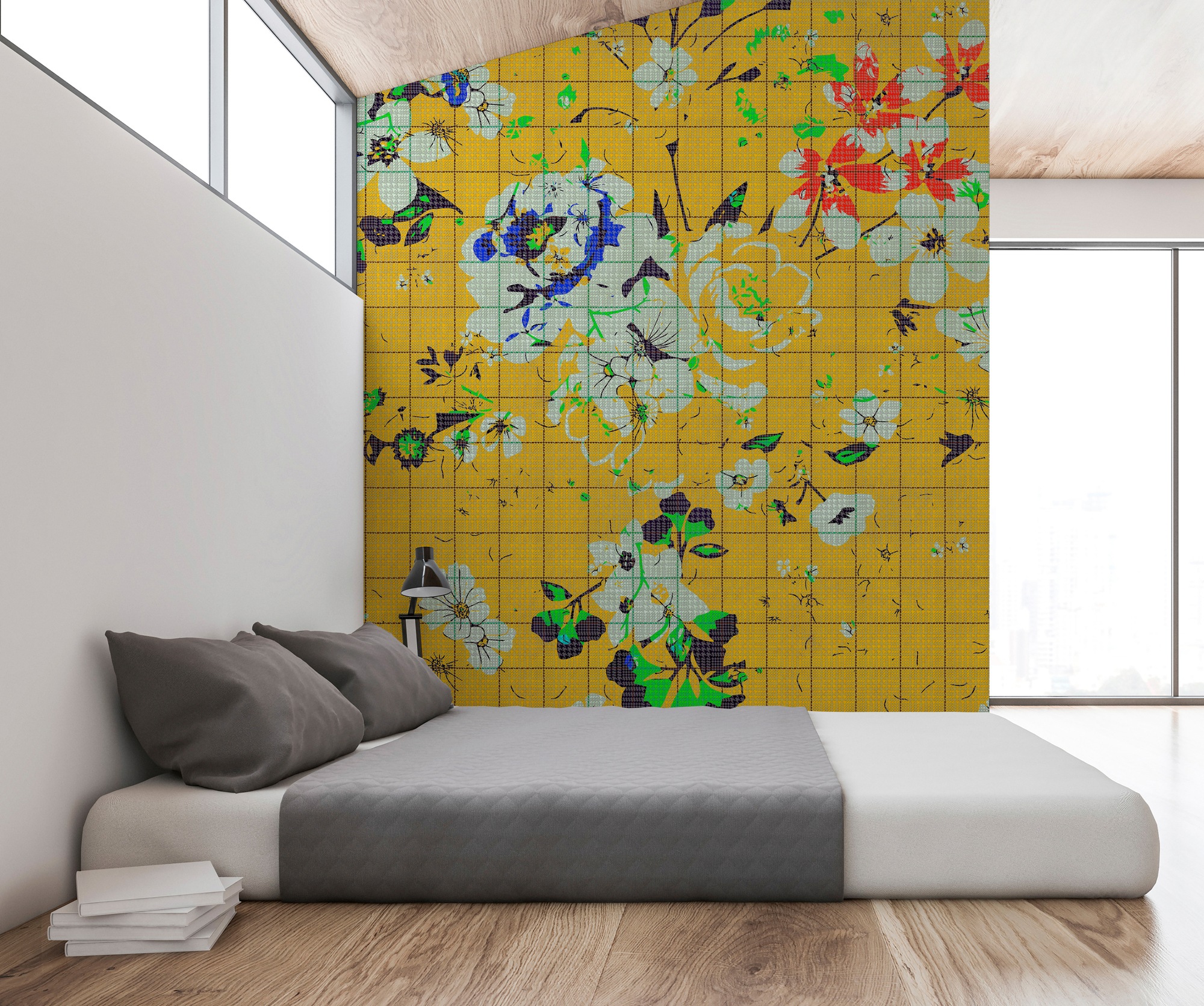 living walls Fototapete »Walls by Patel Flower Plaid 1«, Vlies, Wand, Schräge