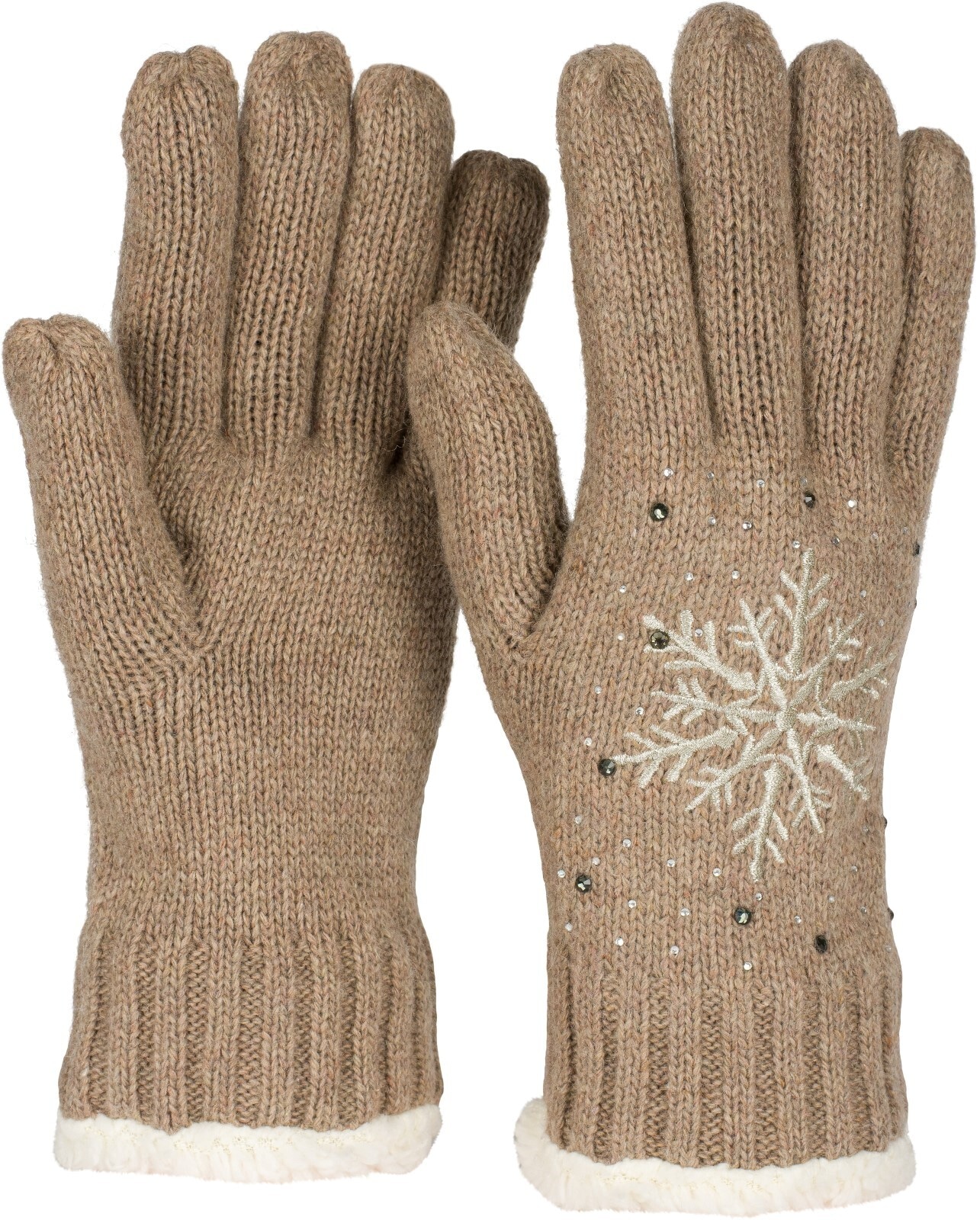 styleBREAKER Strickhandschuhe "Strickhandschuhe mit Schneeflocke, Strass und Fleece" 1 Stk.