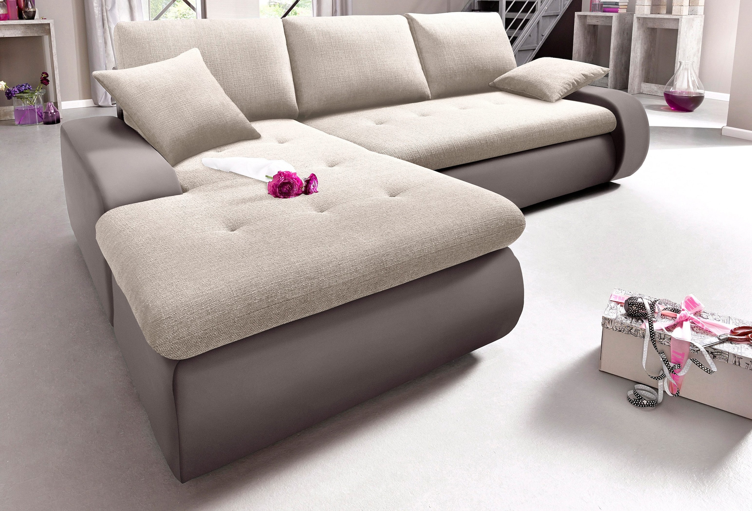 TRENDMANUFAKTUR Ecksofa »Indie, modern und bequem, Materialmix, OTTOs Choice, L-Form«, wahlweise XL oder XXL