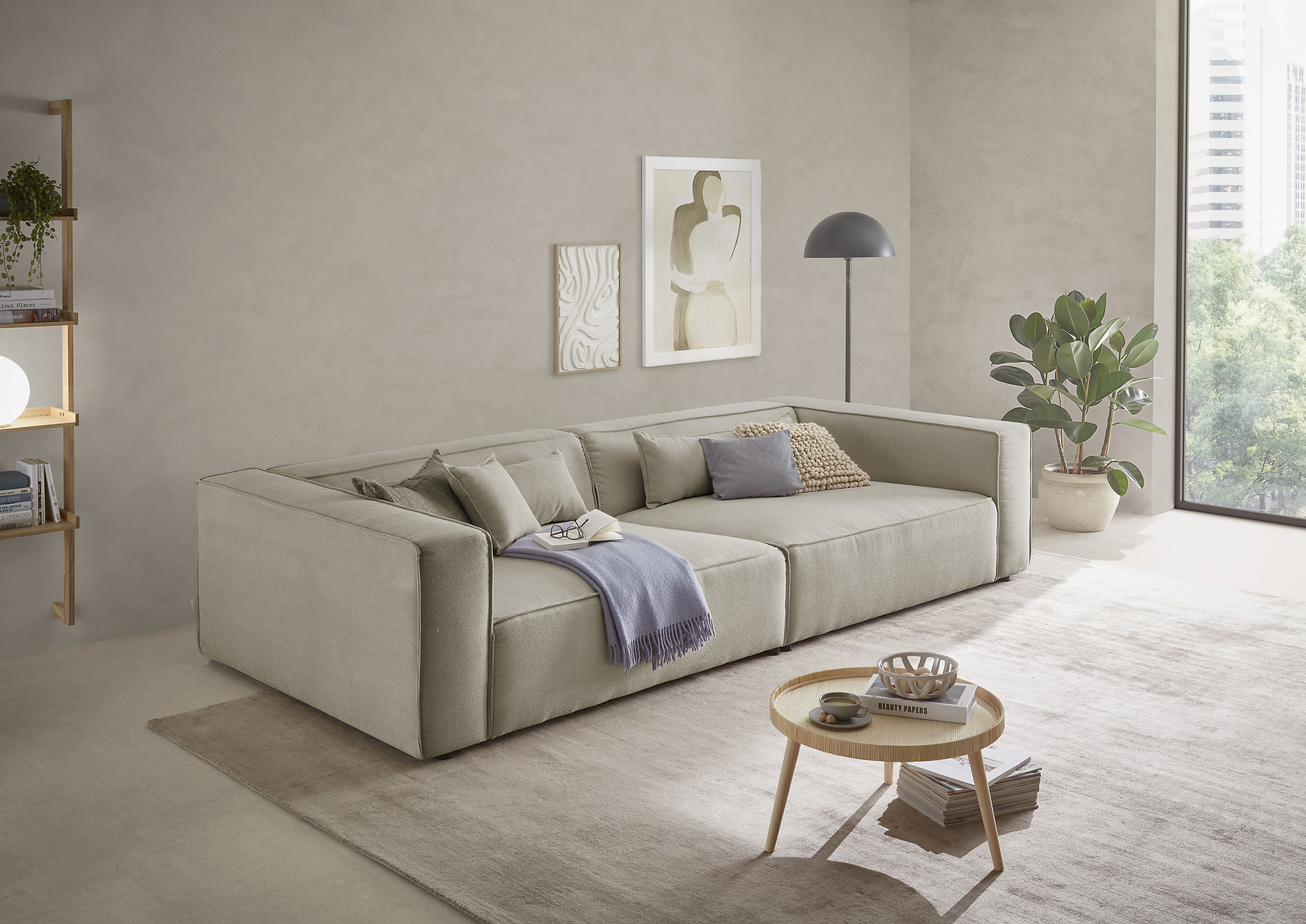 LeGer Home by Lena Gercke 3-Sitzer "PIARA XXL Struktur u. Leinenoptik, Sofa mit Kedernaht" schwarze Füße, bequemer Sitzkomfort, extra tiefe Sitzfläche