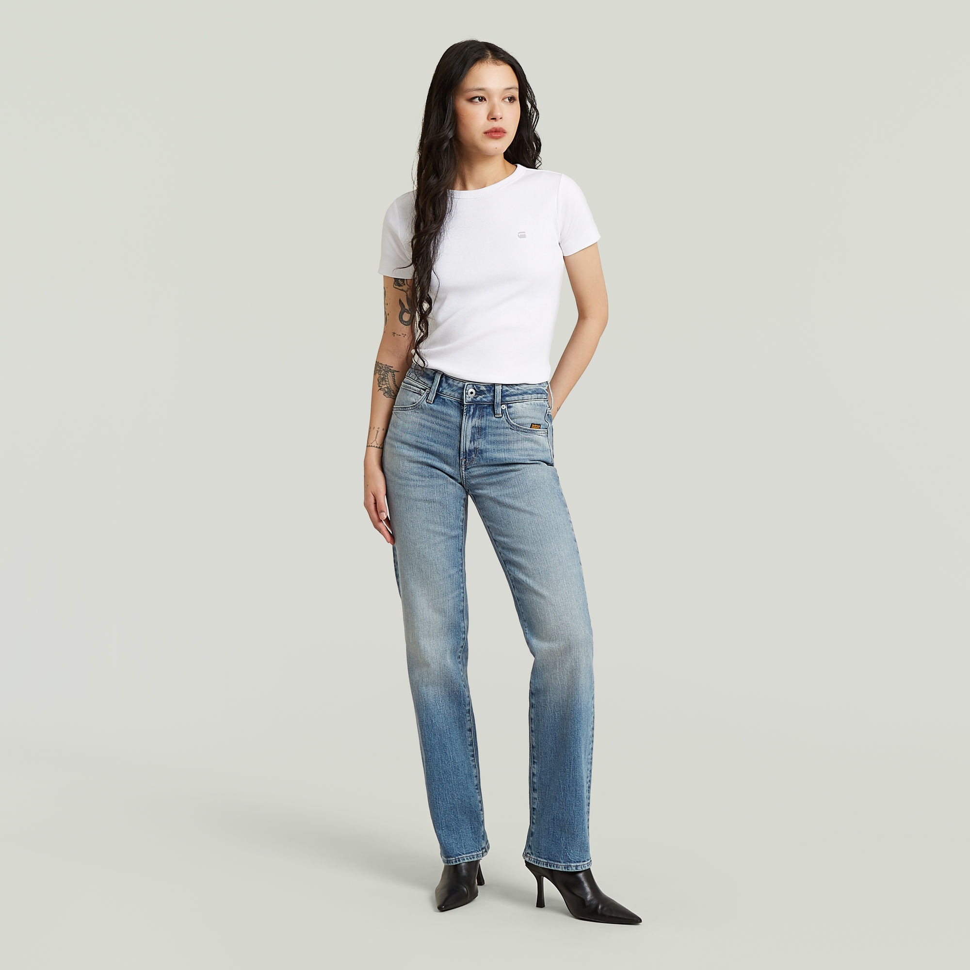 5-Pocket-Jeans G-STAR "G-Straight Wmn", Herren, Gr. 28, Länge 34, faded blau halite, Denim/Jeans, Obermaterial: 99% Baumwolle, 1% Elasthan, straight fit lang, Jeans 5-Pocket-Jeans, im Straight Fit 3