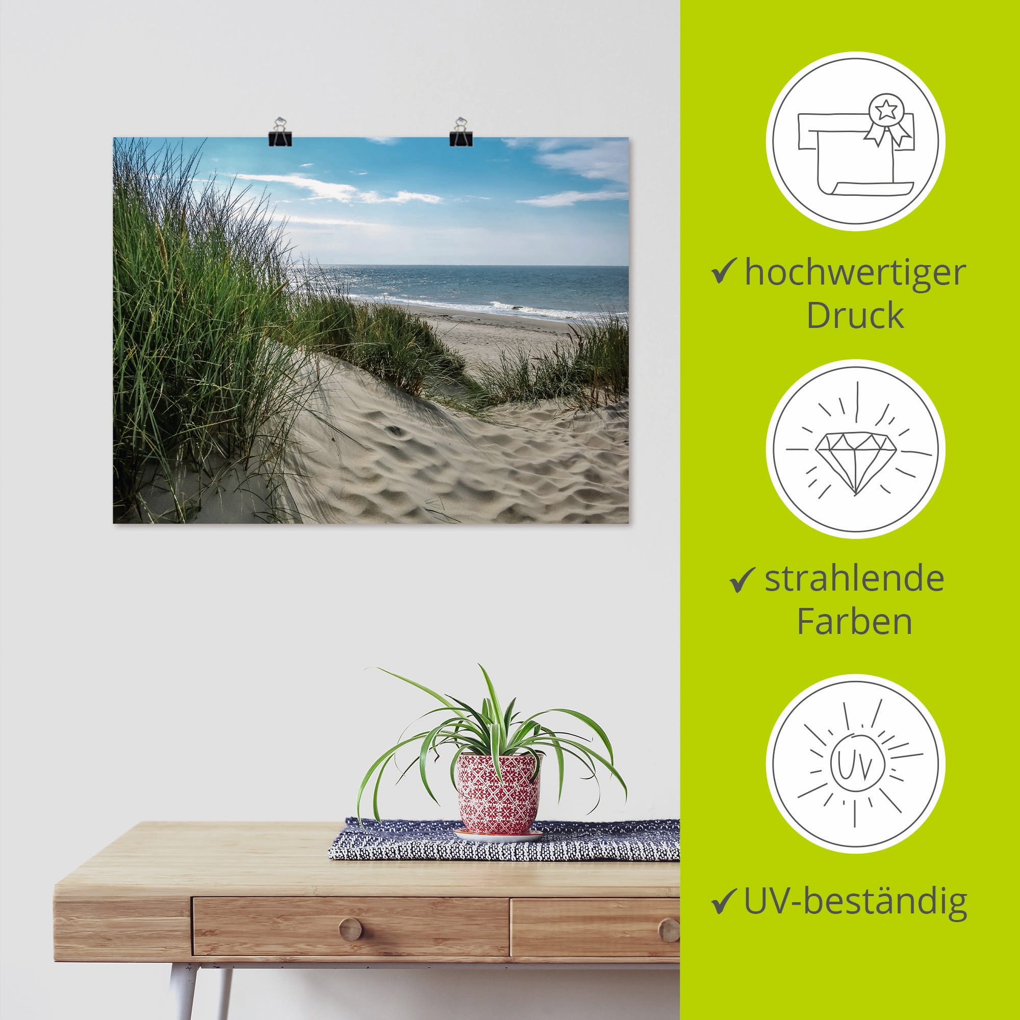 Artland Wandbild »Dünenlandschaft im Sommer an der Nordsee« Strand 1 Stk. tlg. als Leinwandbild, Poster in verschied. Größen