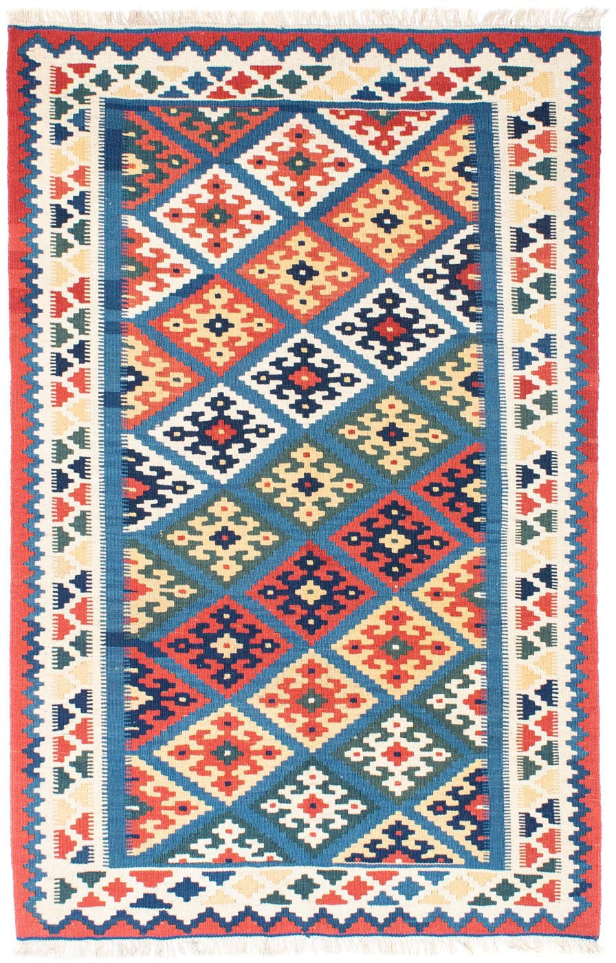 morgenland Wollteppich »Kelim Fars Nomadisch Blu 182 x 122 cm«, rechteckig, OrientOptik