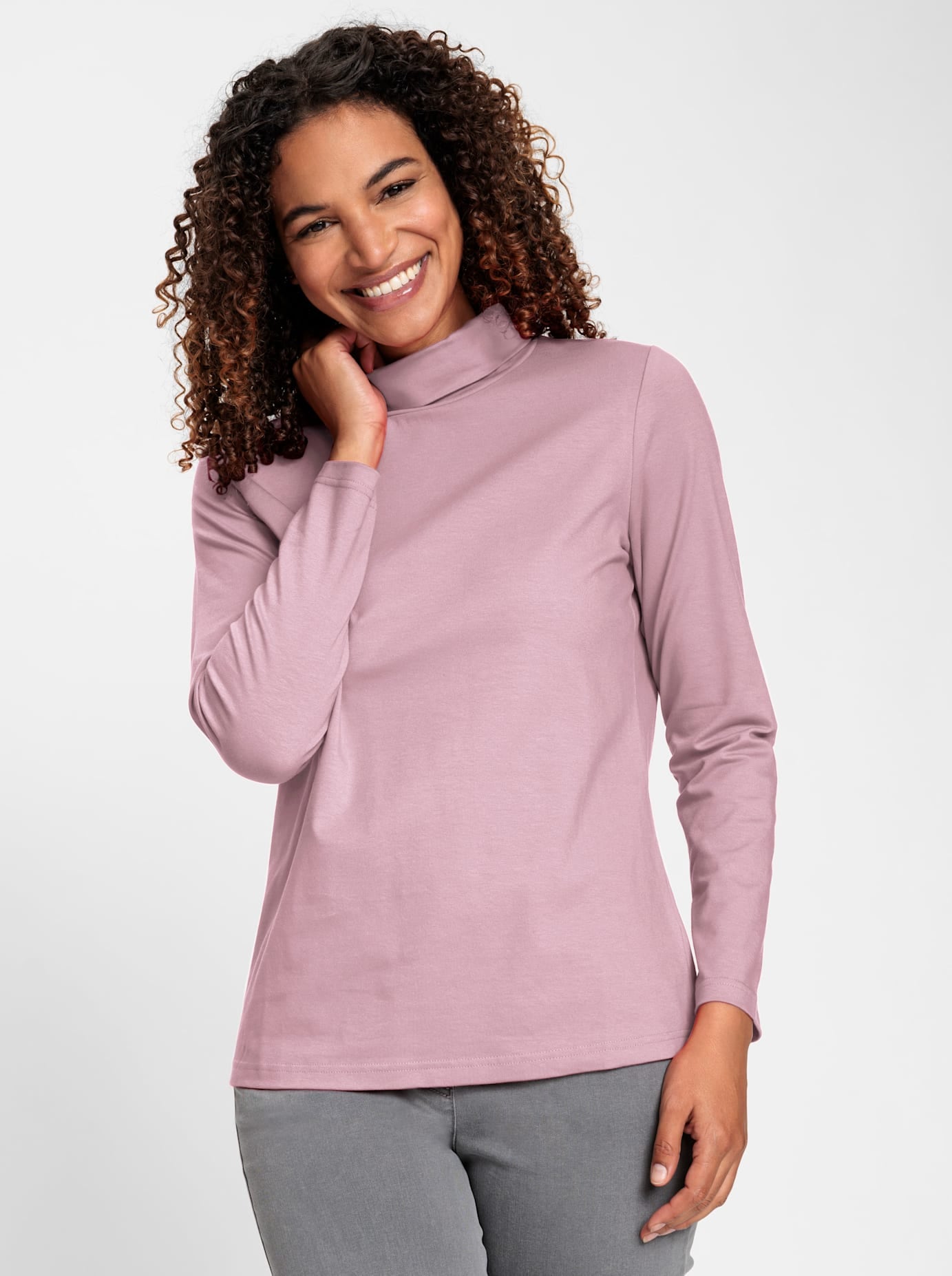 Rollkragenshirt CASUAL LOOKS "Rollkragen-Shirt", Damen, Gr. 38, rosa (rosé), 95% Baumwolle, 5% Elasthan, unifarben, Shirts