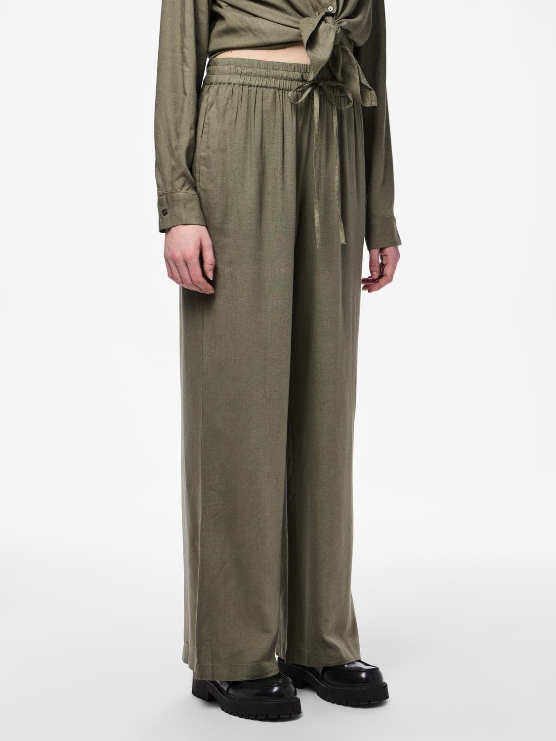 pieces Schlupfhose "PCPIA HW WIDE PANTS WVN NOOS", Sommerhose, mit Leinen günstig online kaufen