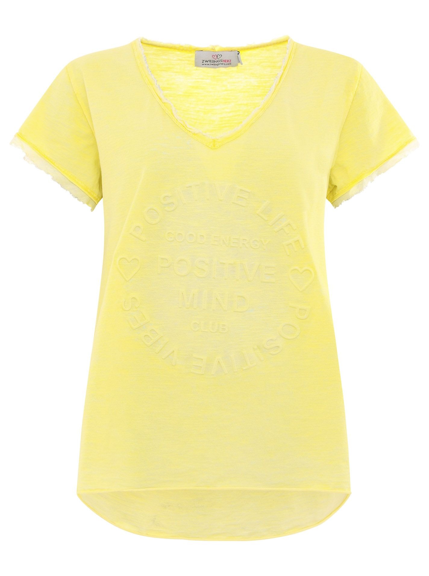 Zwillingsherz T-Shirt ""Positive Mind"" V-Ausschnitt, Kurzarm, Used-Look, B günstig online kaufen