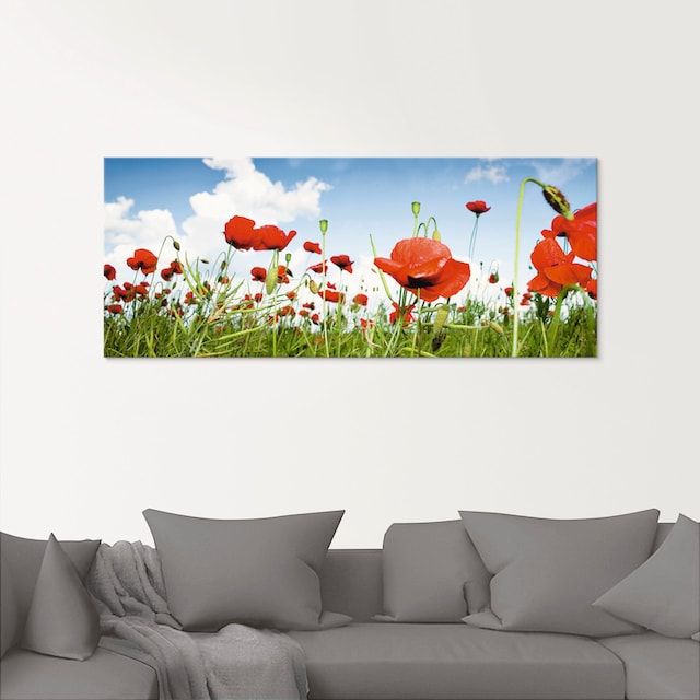 Artland Glasbild »Feld mit Mohnblumen unter Himmel«, Blumenwiese, (1 St.),  in verschiedenen Größen bestellen | BAUR