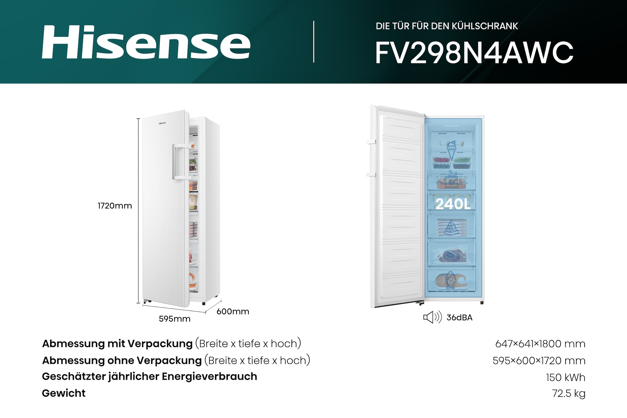 Hisense Gefrierschrank »FV298N4AWC«, 172 cm hoch, 59,5 cm breit, LED Display