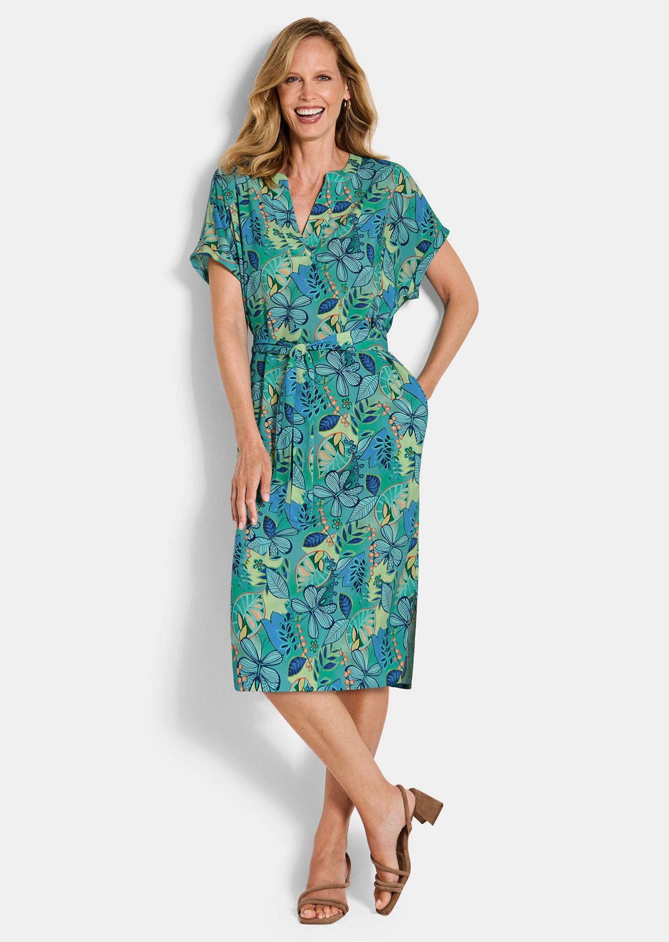 GOLDNER Sommerkleid "Kurzgröße Viskosekleid mit floralem Muster" seitliche günstig online kaufen