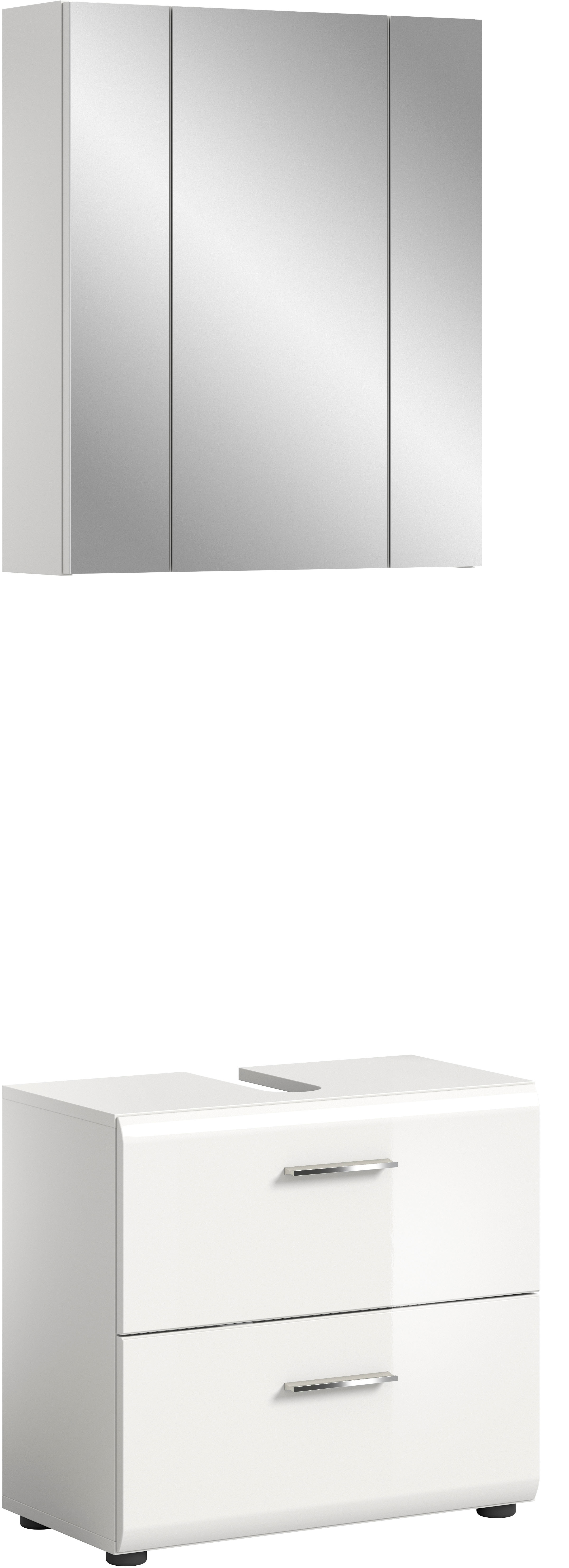 welltime Badmöbel-Set "FLORENZ, 2-teilige Badkombination, hochwertige MDF-Front" Set, bestehend aus: 1 Waschbeckenunterschrank, 1 Spiegelschrank