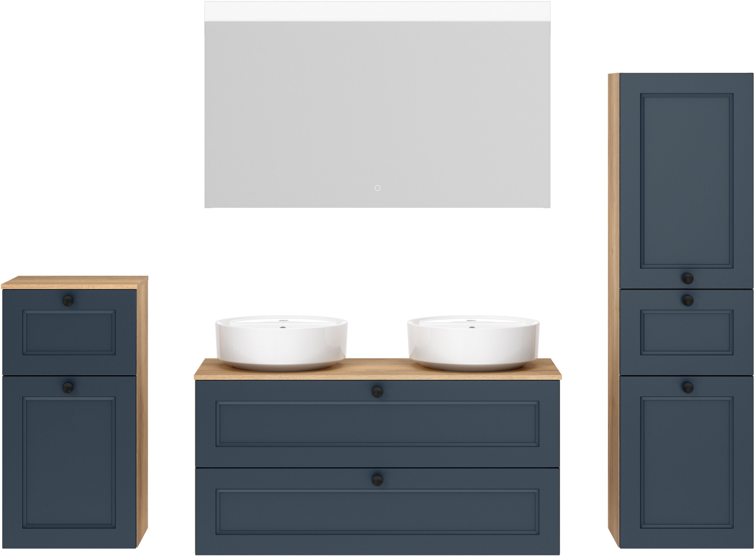 nobilia® Badmöbel-Set »Cascada« Set, inkl.  2 Aufsatzwaschbecken und beleuchtetem  Spiegel mit Touch-Sensor, 6 Stk. tlg.