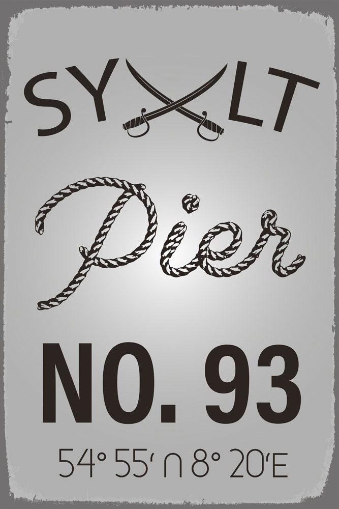 queence Metallbild »Sylt Pier«, Schriftzüge-Schriftzug-Meer-Strand, (1 St.), Stahlschild, Blechschild, Sprüche, Texte, Fernweh, Sylt