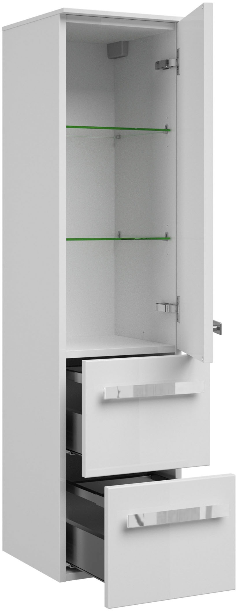 Saphir Badmöbel-Set »Serie 4005, vormontiert, Glaswaschbecken, Spiegelschrank«, (Set, 5 St.), Badezimmer Set 92 cm breit, inkl. Türdämpfer, 3 Türen, 2 Schubladen