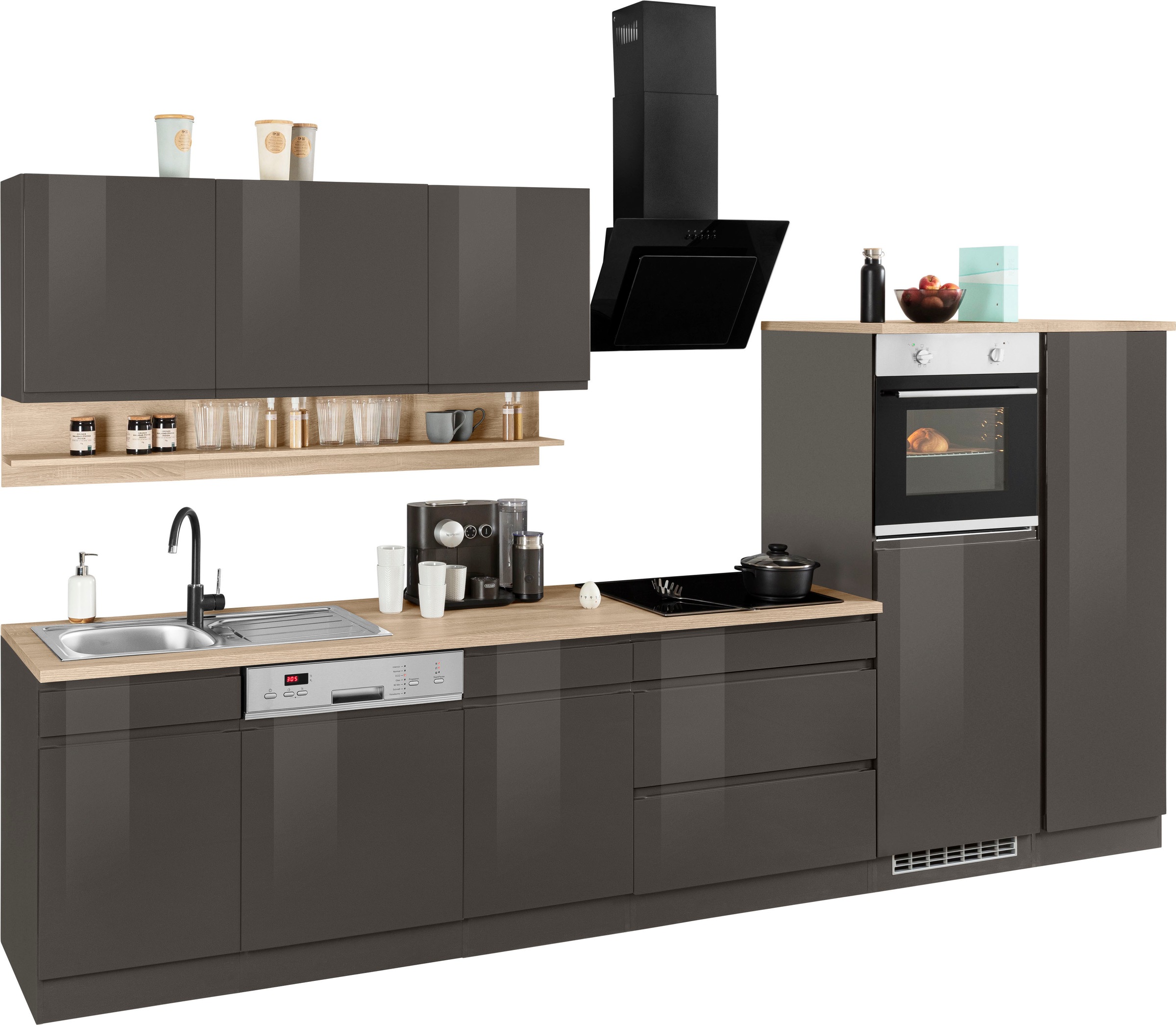 HELD MÖBEL Küchenzeile »Virginia«, Breite 350 cm, mit Glaskeramik-oder Induktionskochfeld