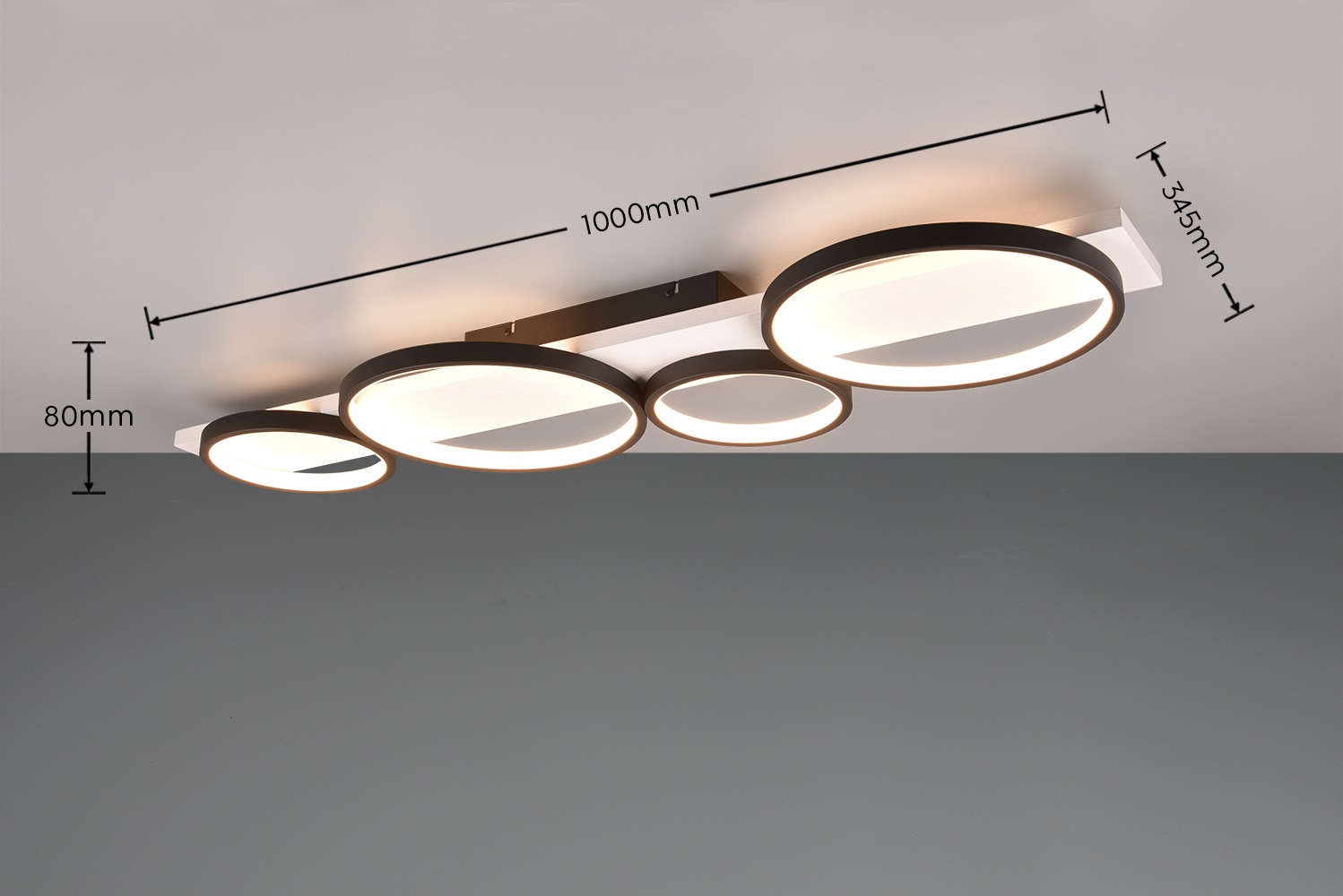 TRIO Leuchten LED Deckenleuchte »MEDERA, Deckenlampe LED Ringe mit Holz Deko 44W 5100 Lumen warmweiß«, 1 flammig, Leuchtmittel LED-Board | LED fest integriert, als Wandlampe oder Deckenlampe einsetzbar dimmbar über Wandschalter
